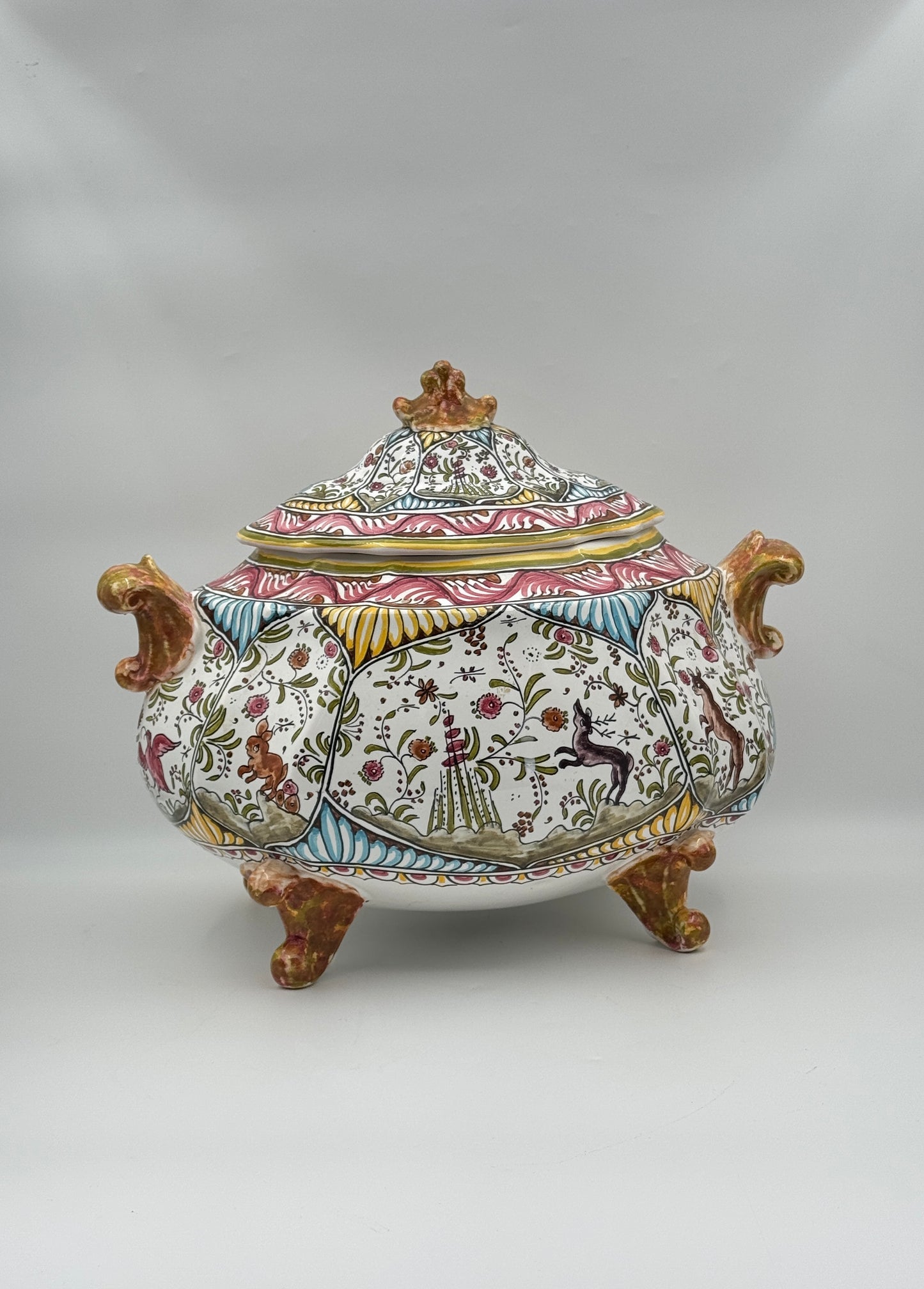 Hand-Painted Portuguese Tureen with Lid and Underplate