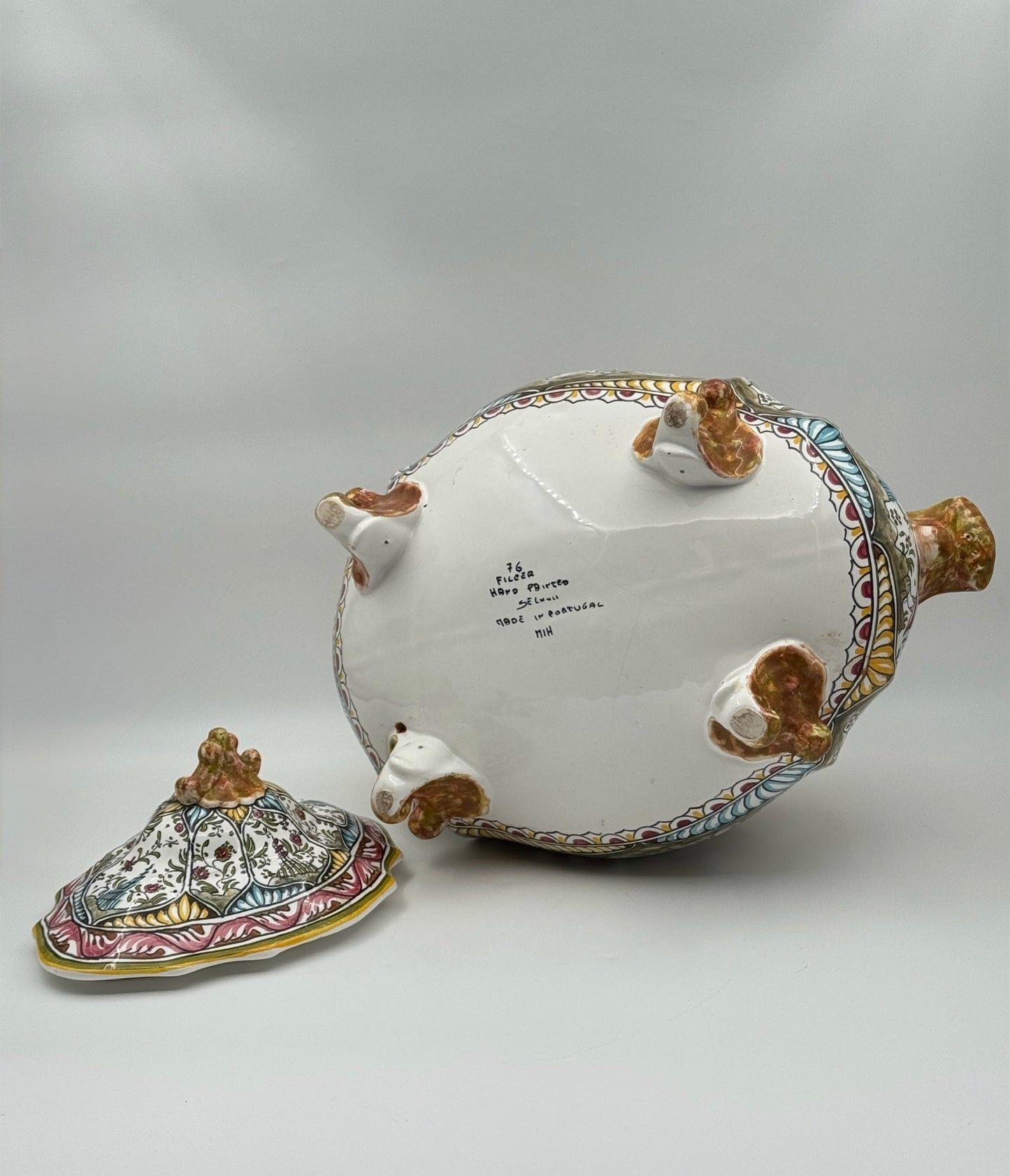 Hand-Painted Portuguese Tureen with Lid and Underplate