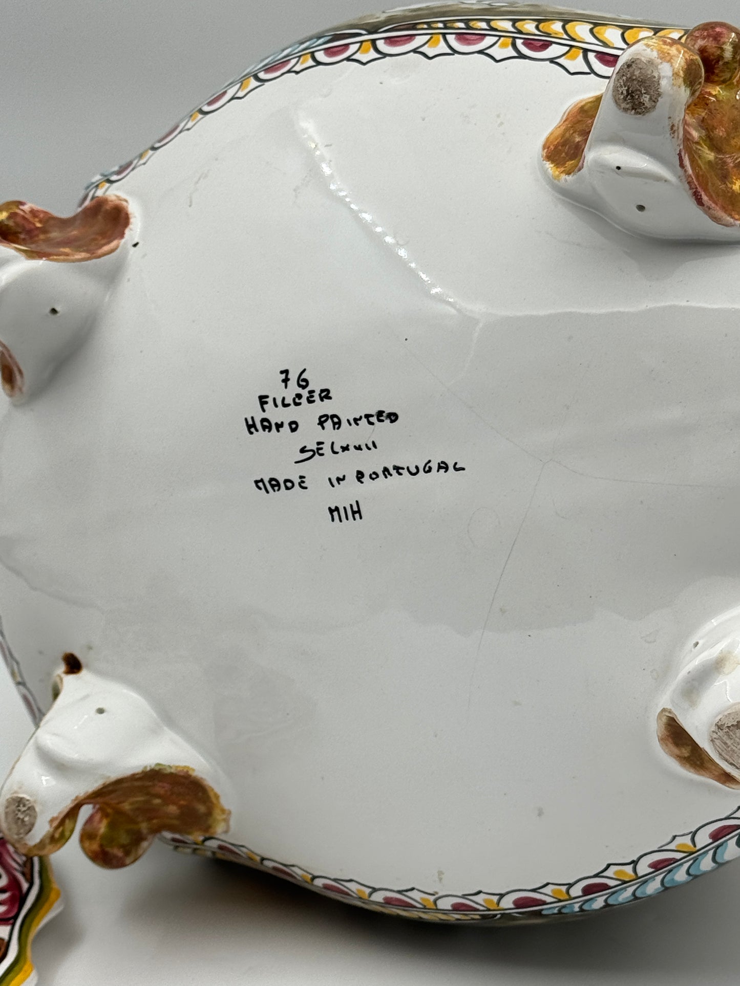 Hand-Painted Portuguese Tureen with Lid and Underplate