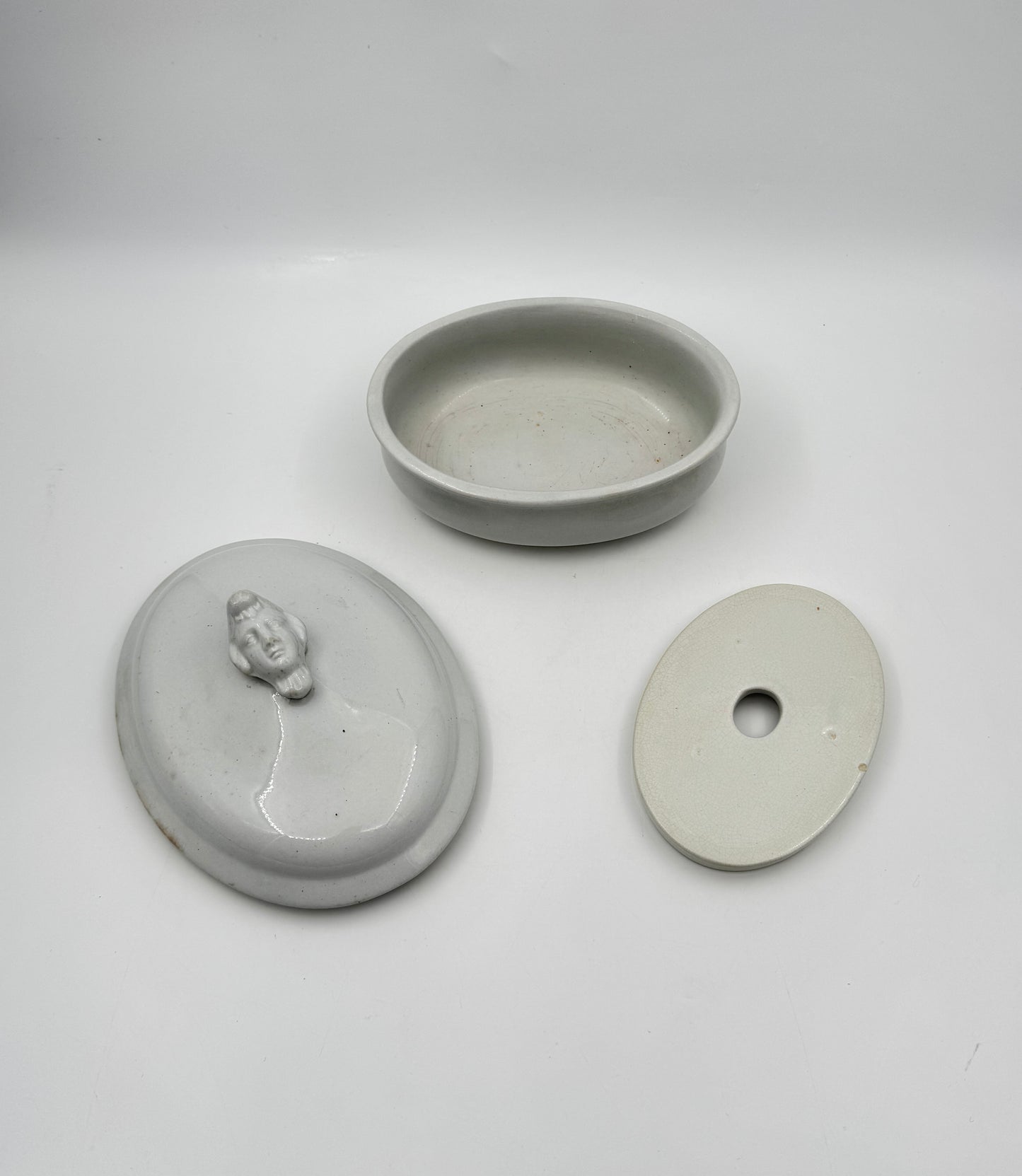 Ironstone Covered Vessel with Lady Face Lid – E & C Challinor England
