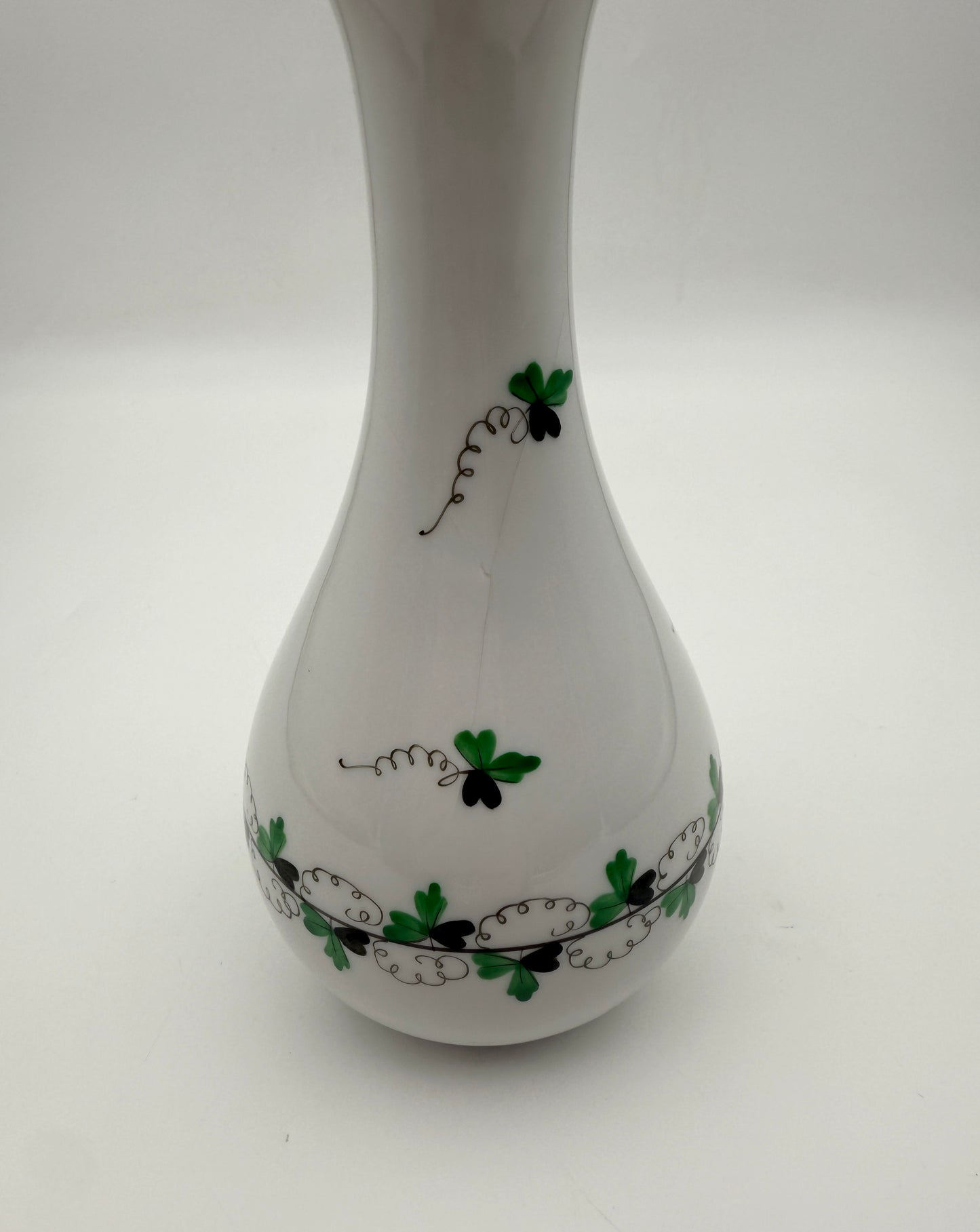 Herend Shamrock Bud Vase Hand Painted Cloverleaf Porcelain Art Decor
