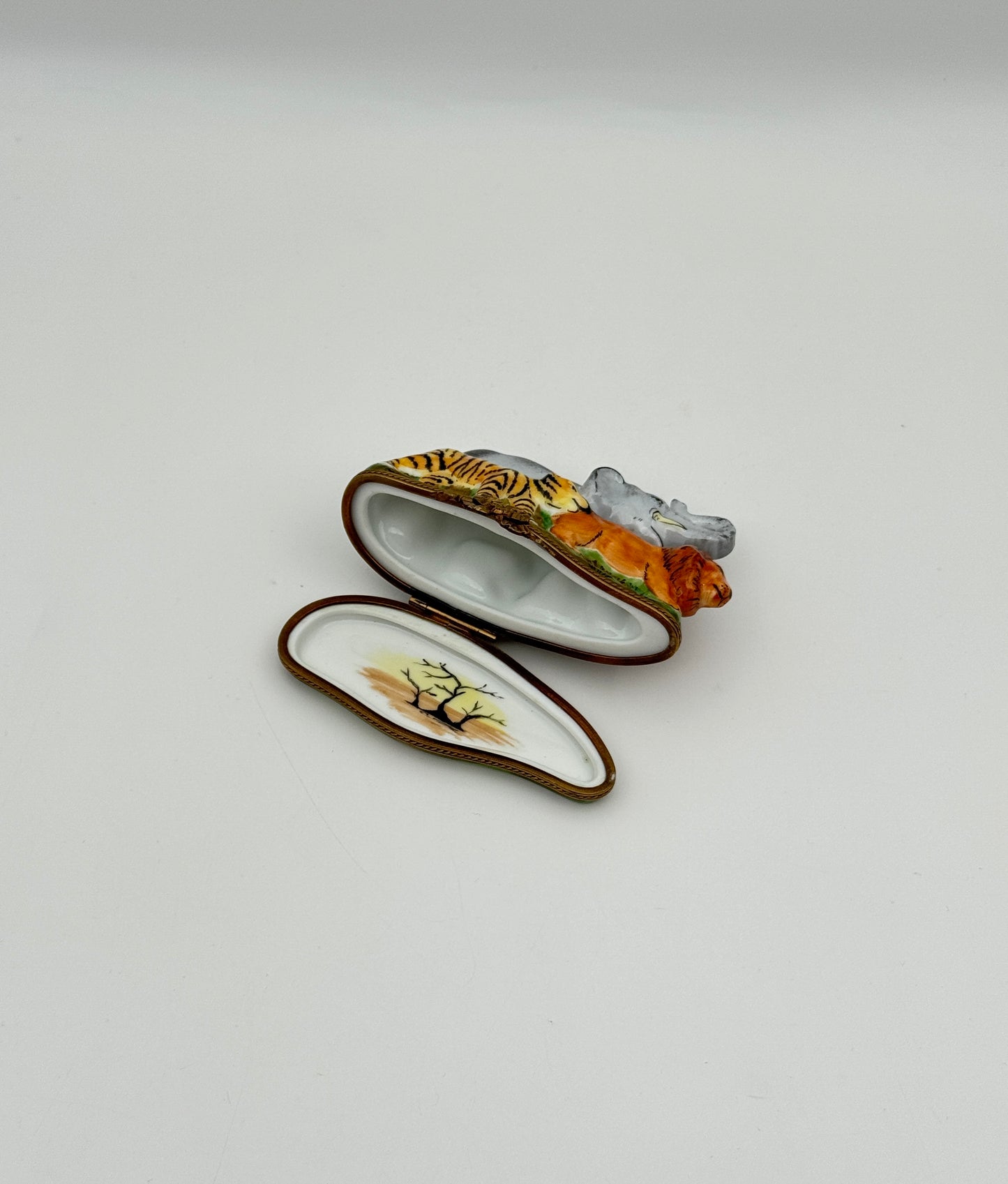 Limoges France African Parade Box Lion Tiger Elephant Porcelain