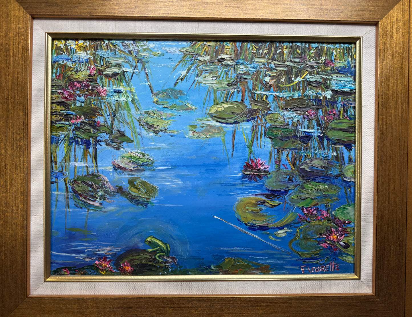 Original Oil Painting Prosperoux Pond by Flourette Hawaii 2001 Framed