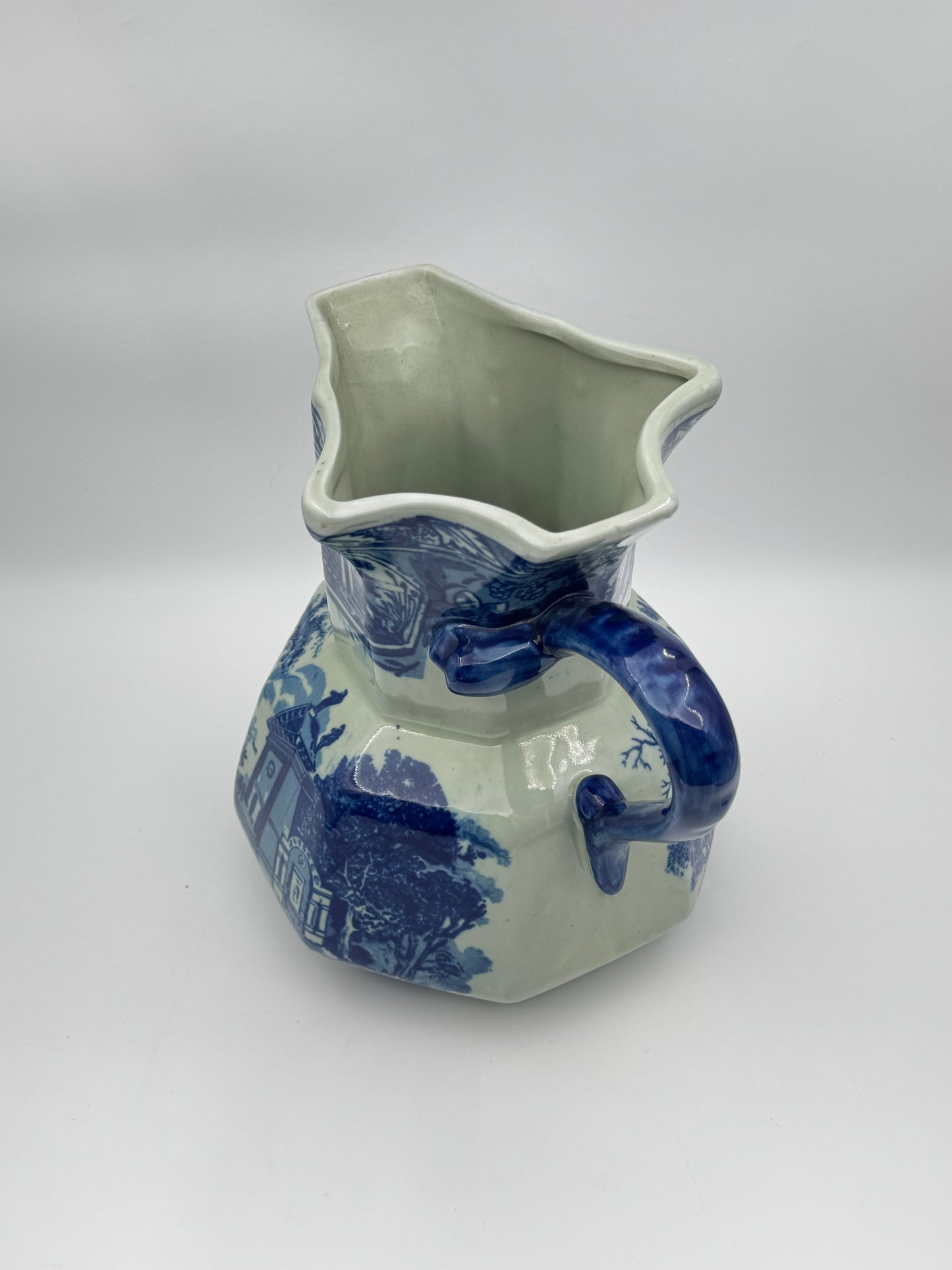 Antique Victoria Ware Ironstone Pitcher – Blue Transferware Vase, Staffordshire England