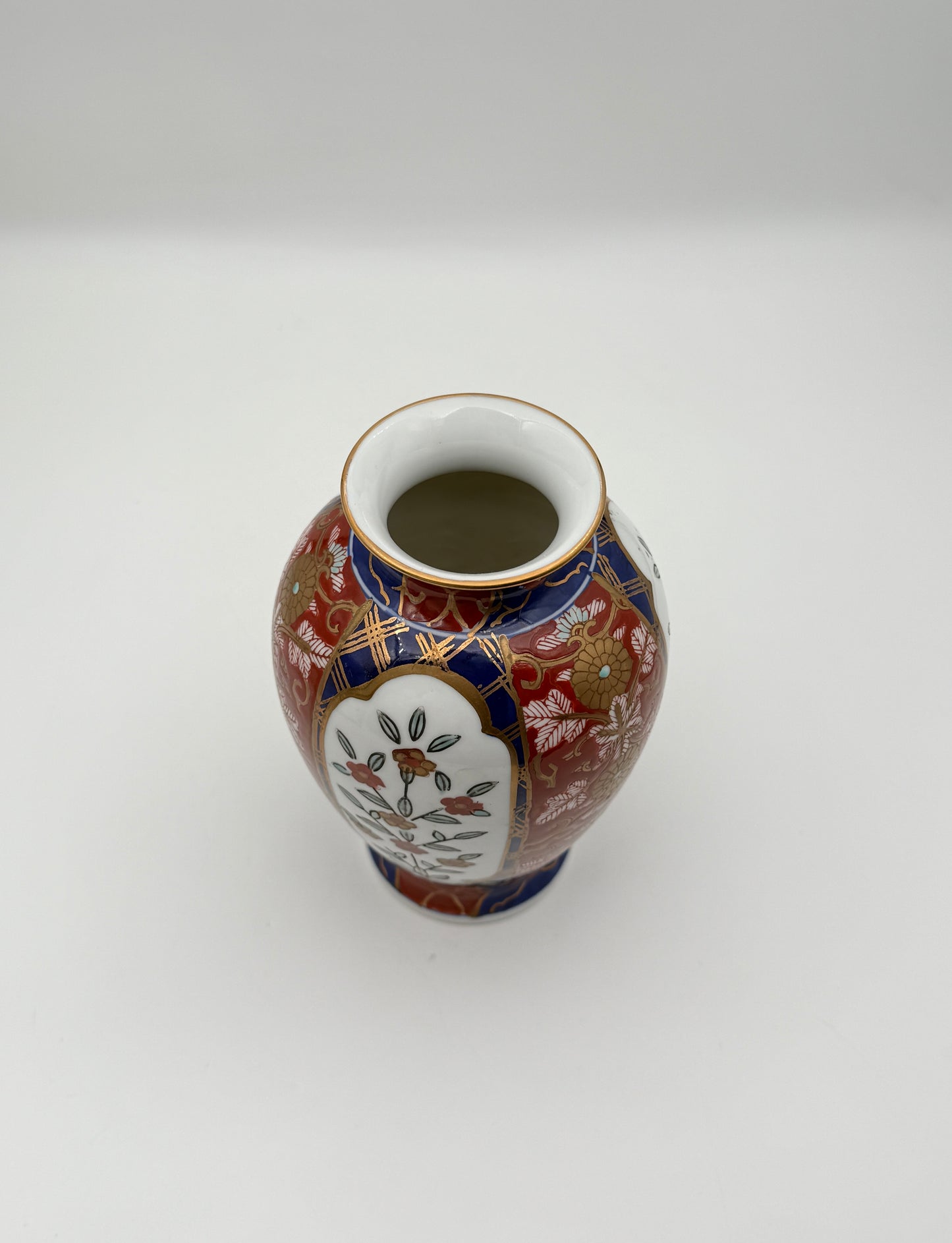 Japanese Imari Style Porcelain Vase, Floral Panels, Red Blue Gold