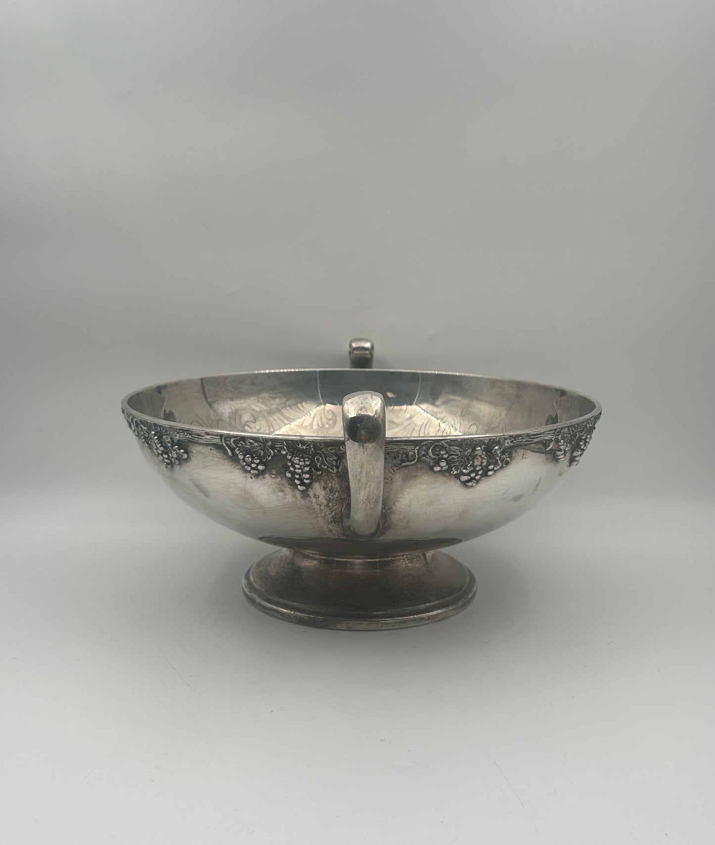 Silverplate Pedestal Bowl with Handles – Grape & Scroll Design