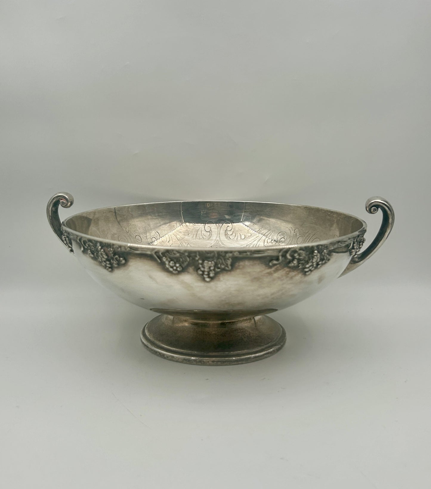 Silverplate Pedestal Bowl with Handles – Grape & Scroll Design