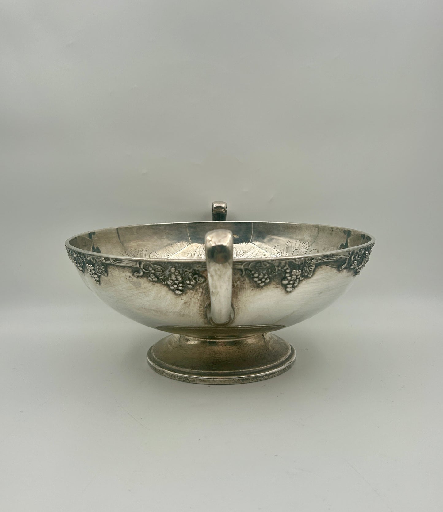 Silverplate Pedestal Bowl with Handles – Grape & Scroll Design