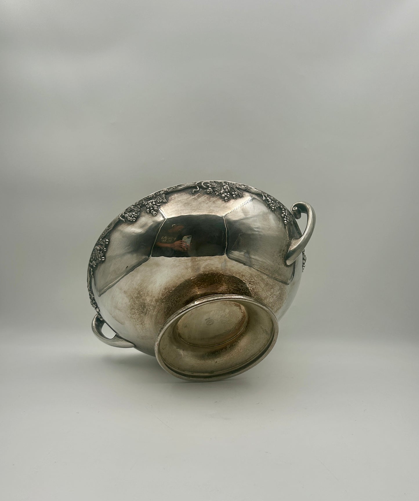 Silverplate Pedestal Bowl with Handles – Grape & Scroll Design