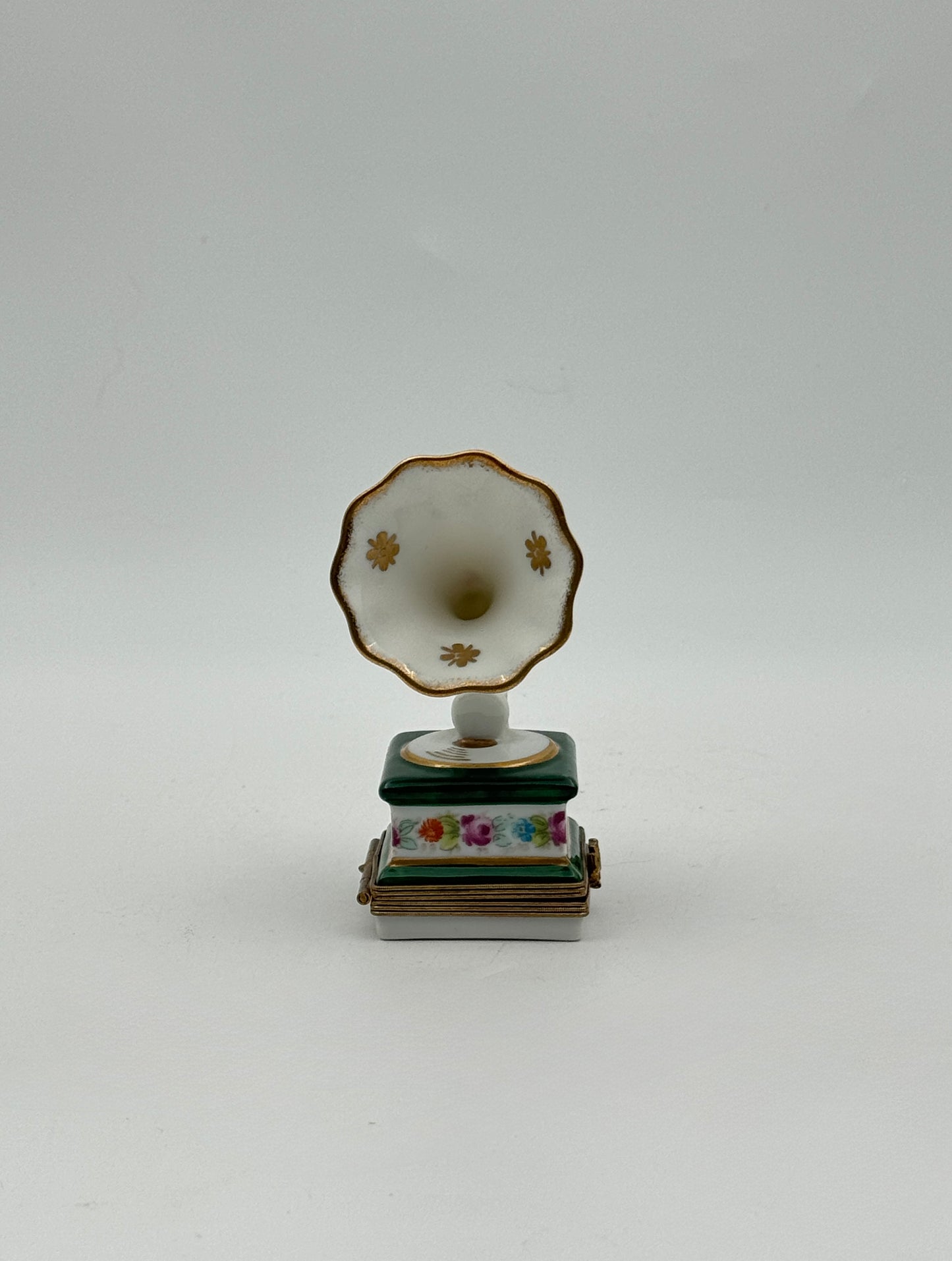 Limoges Porcelain Box – Gramophone Design, Hand-Painted France