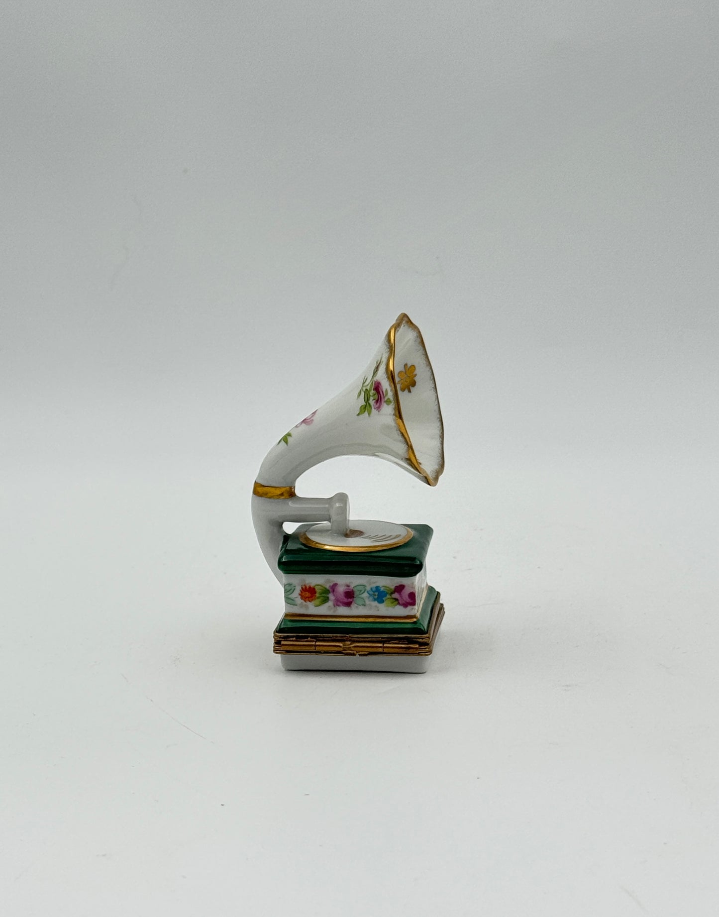 Limoges Porcelain Box – Gramophone Design, Hand-Painted France