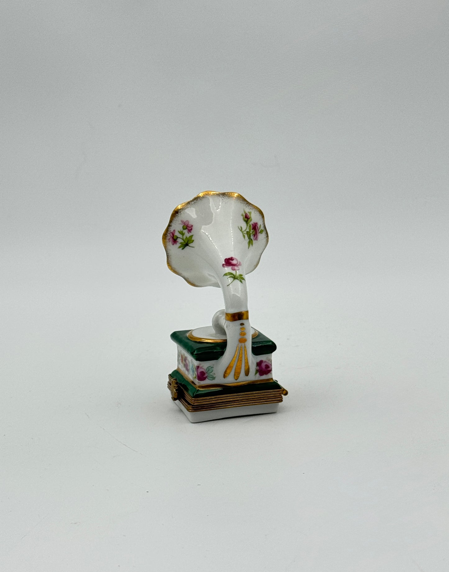 Limoges Porcelain Box – Gramophone Design, Hand-Painted France