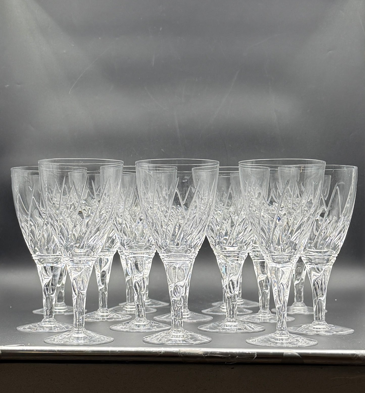 Set of 16 Stuart Crystal Water Goblets – Honeysuckle Pattern, England