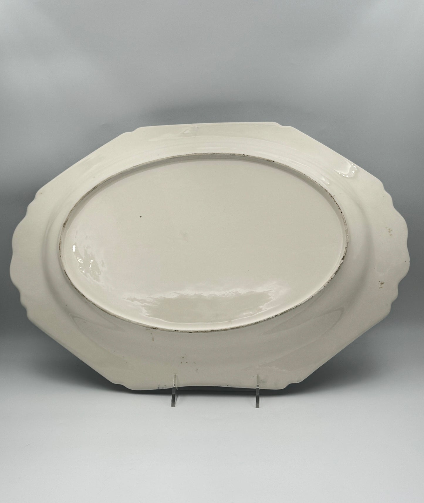 Blue & White Transferware Turkey Platter – Scalloped Edge with Floral & Fruit Border