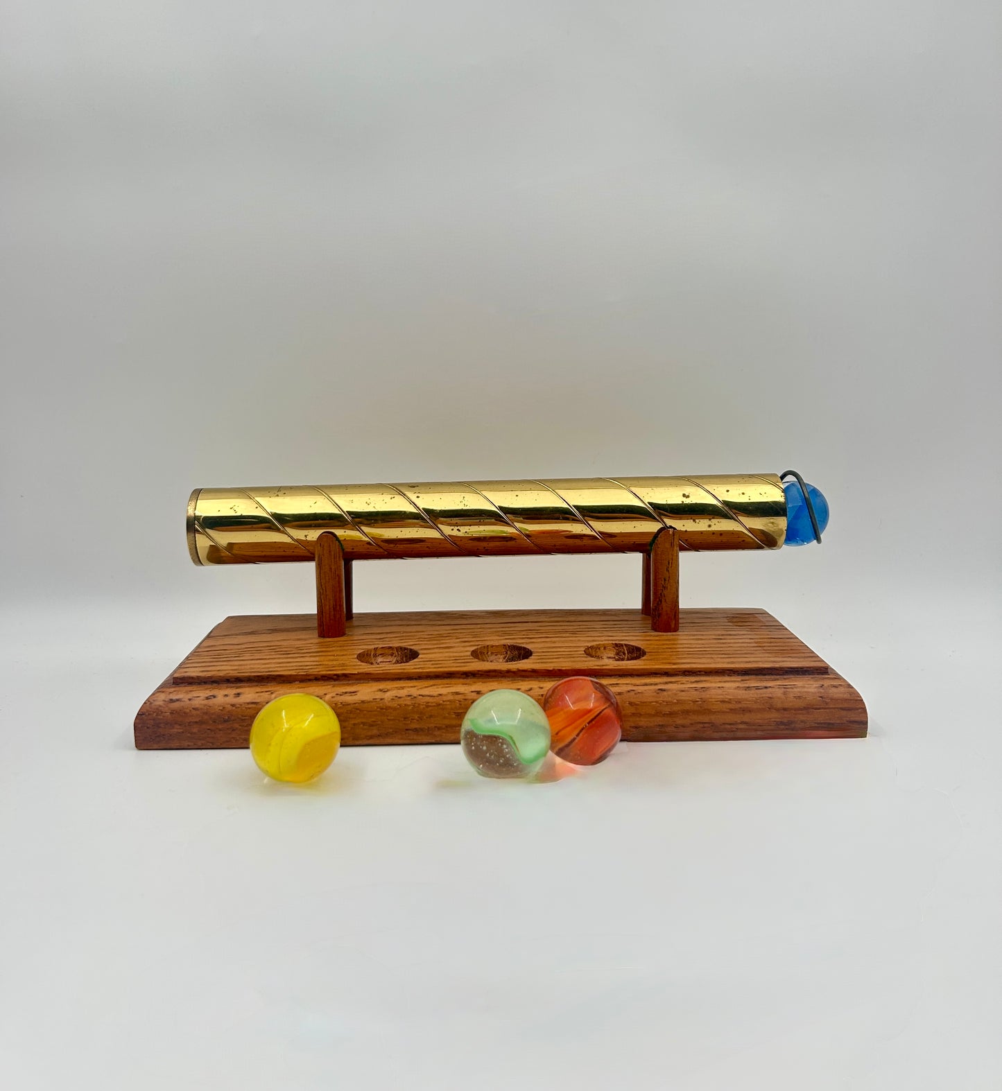 Brass Kaleidoscope on Wood Stand with 4 Marbles