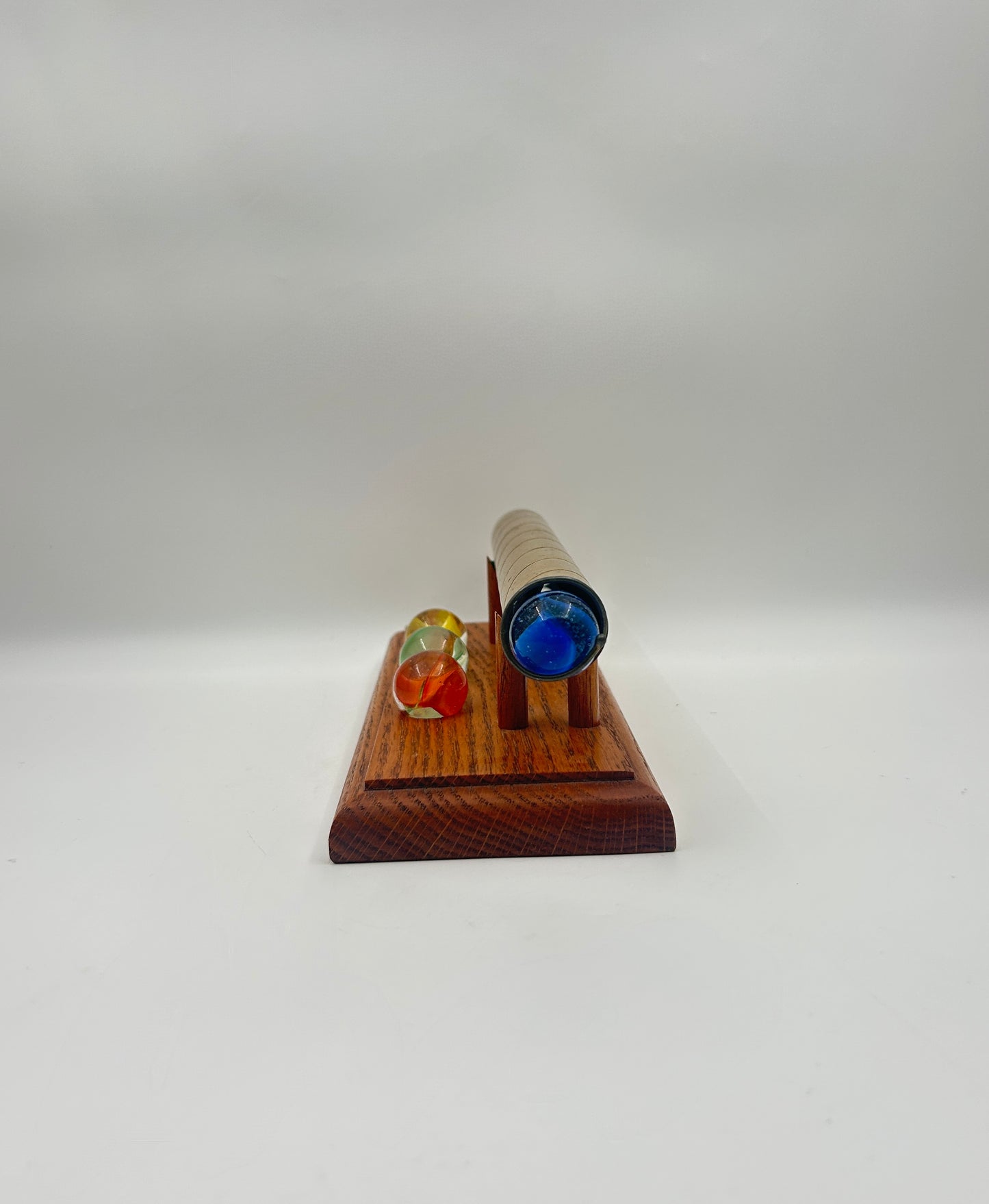 Brass Kaleidoscope on Wood Stand with 4 Marbles