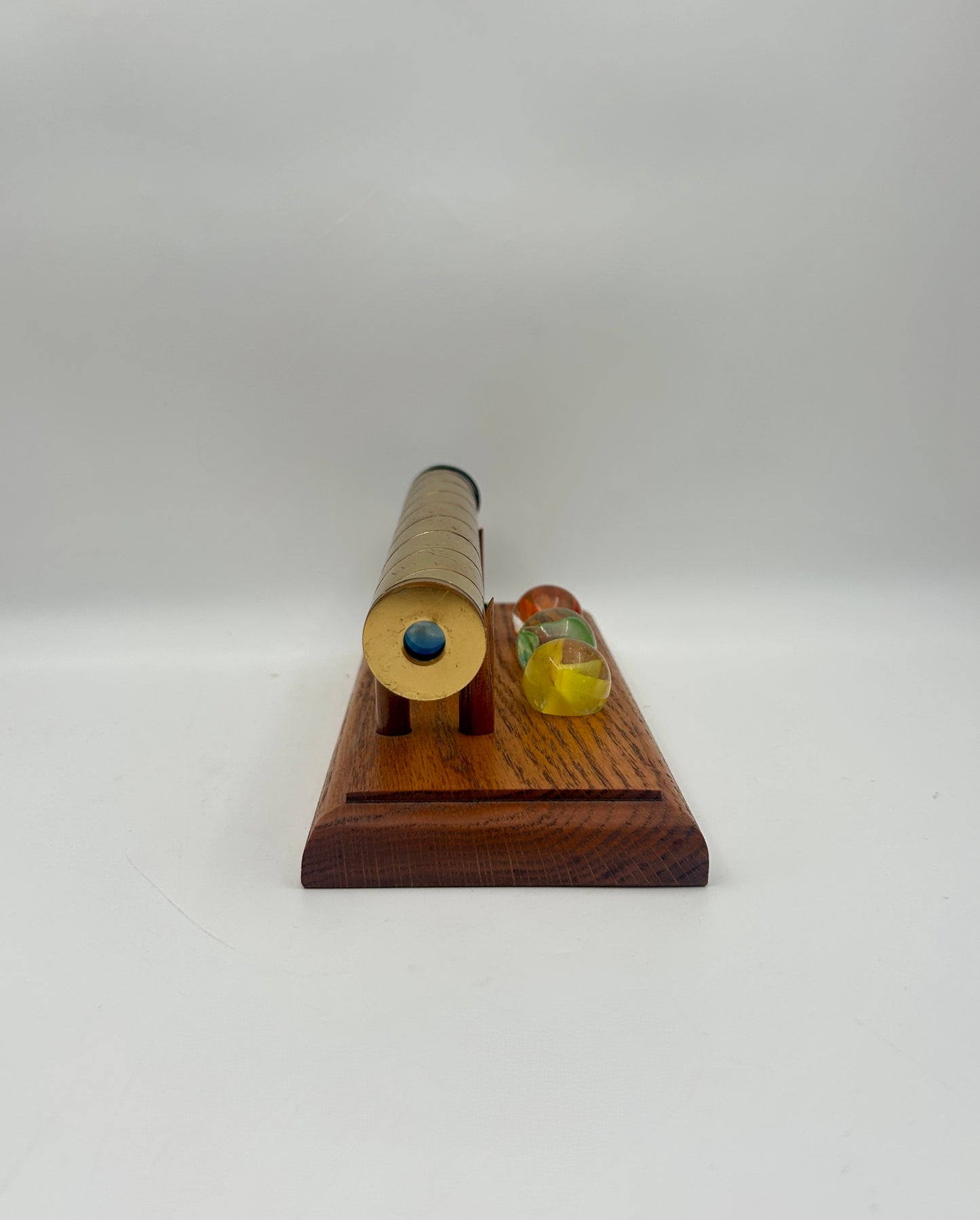 Brass Kaleidoscope on Wood Stand with 4 Marbles