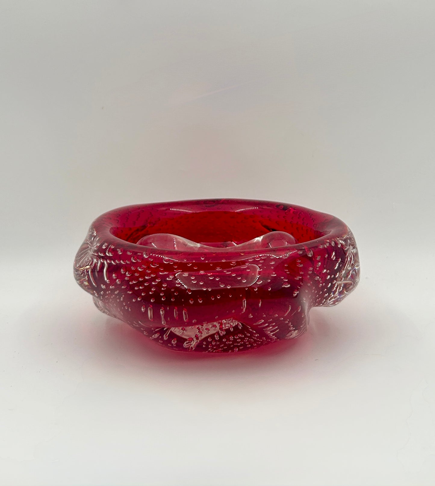 Red Art Glass Bowl with Clear Pestle