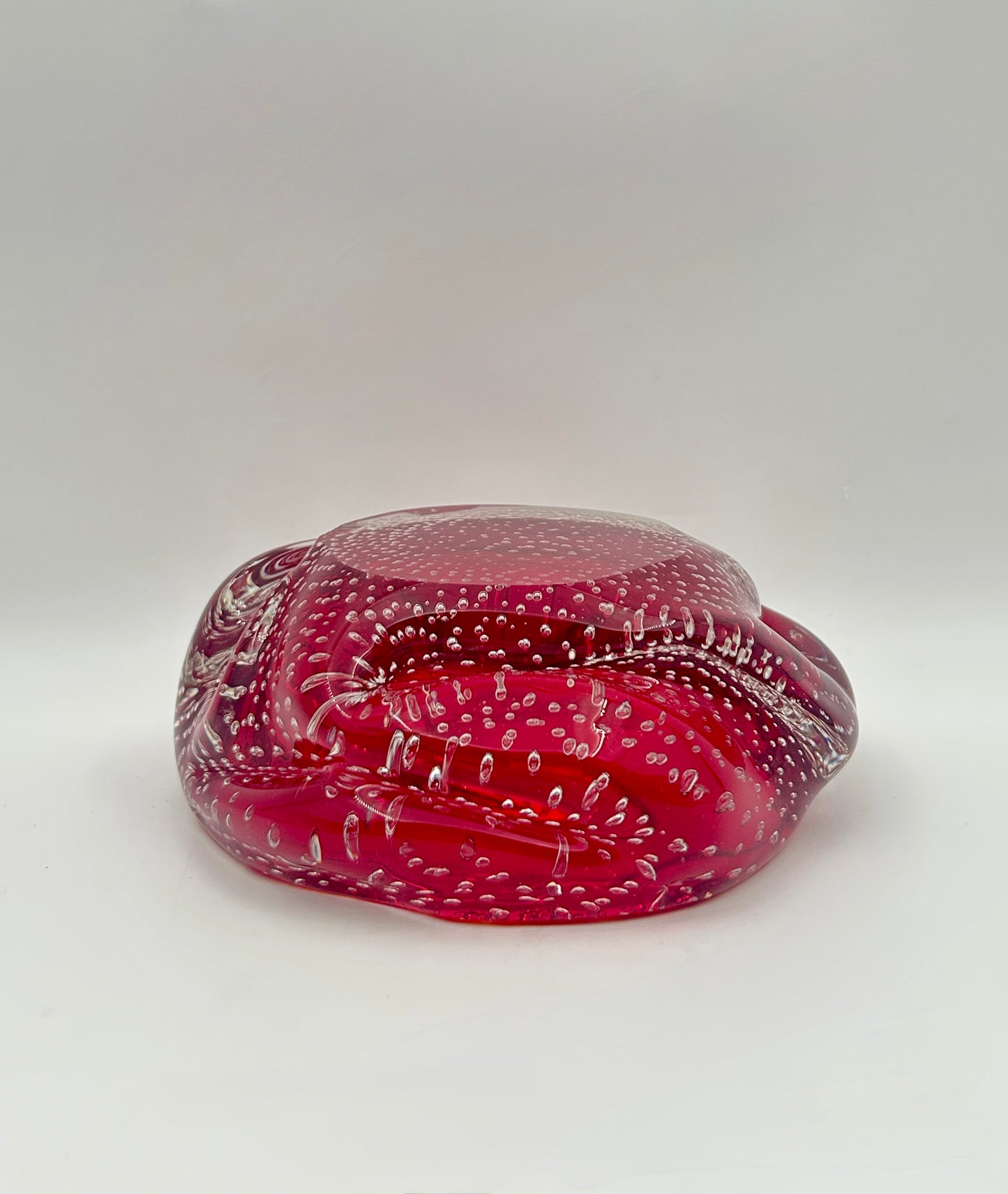 Red Art Glass Bowl with Clear Pestle