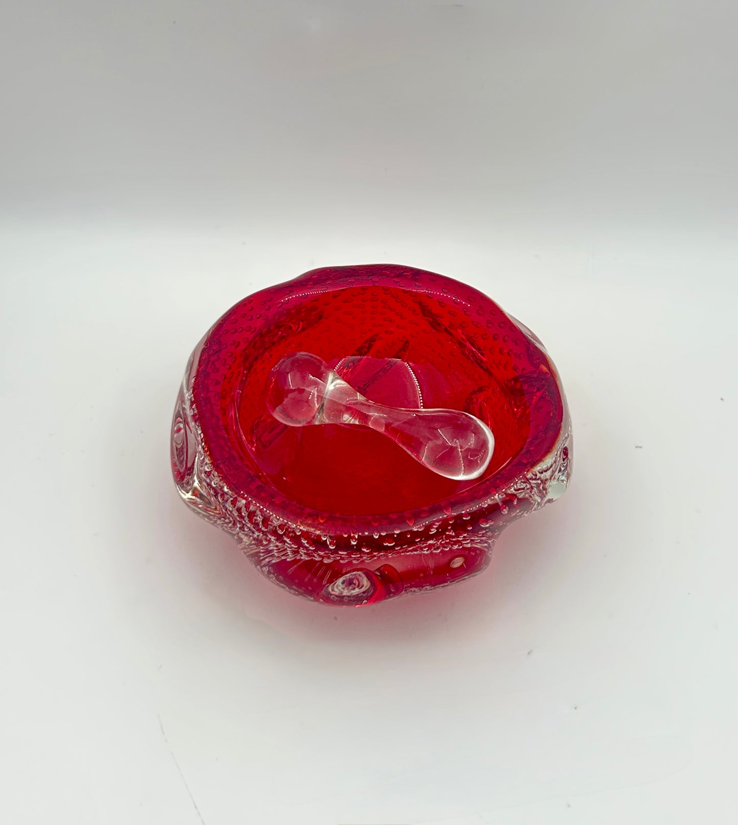 Red Art Glass Bowl with Clear Pestle