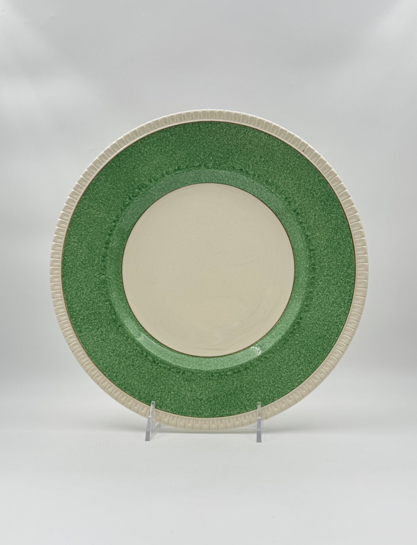 Set of 10 George Jones English Ironstone Dinner Plates, Stirling Crescent, Green Rim