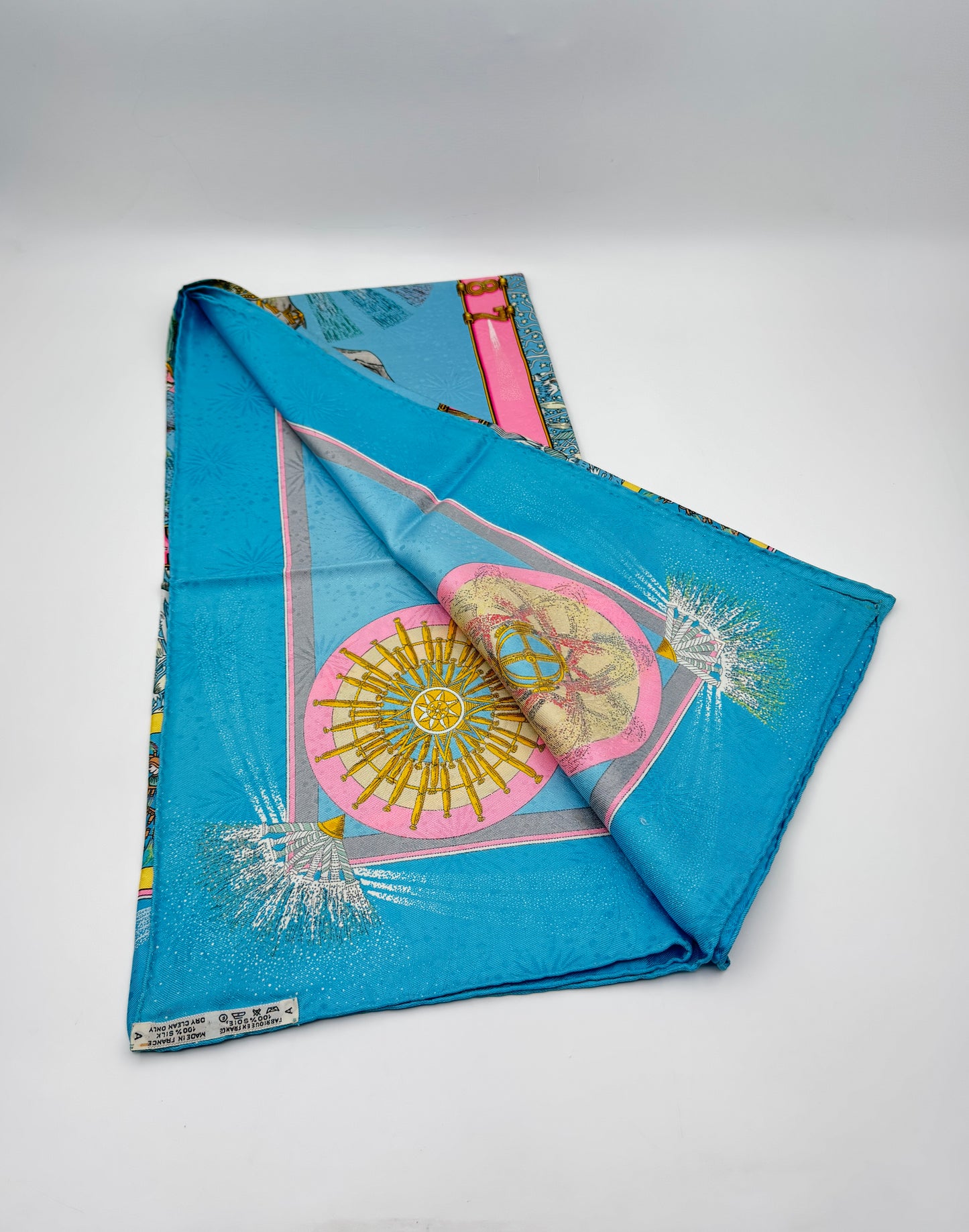 Hermès “Feux d’Artifice” Silk Scarf – Michel Duchene, Blue & Pink