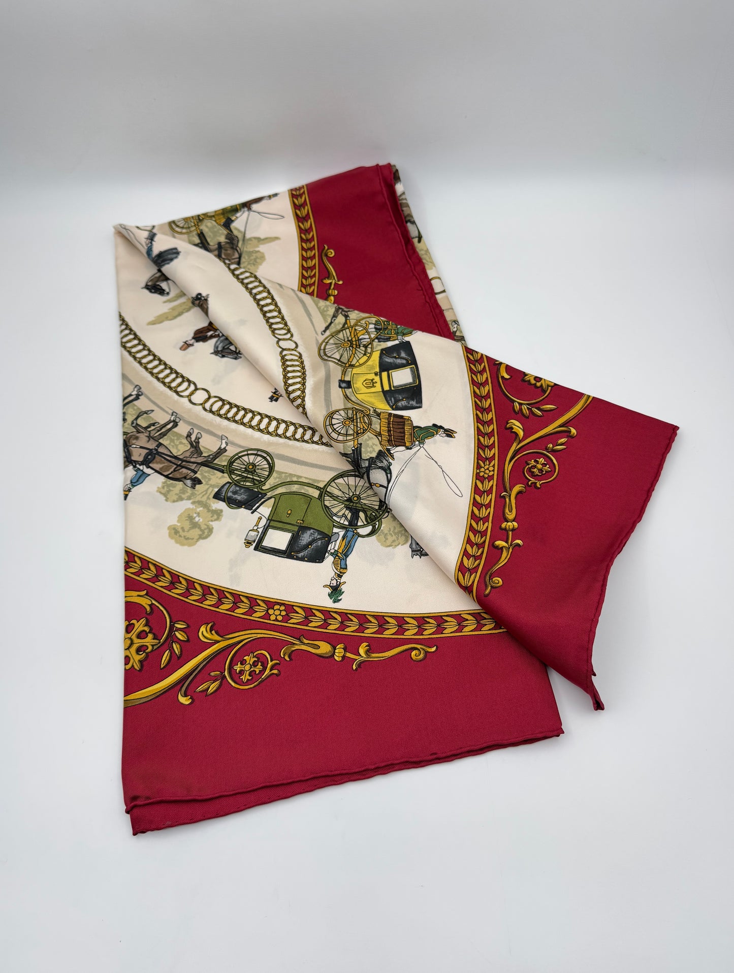 Hermès Silk Scarf “La Promenade de Longchamps” Philippe Ledoux Red