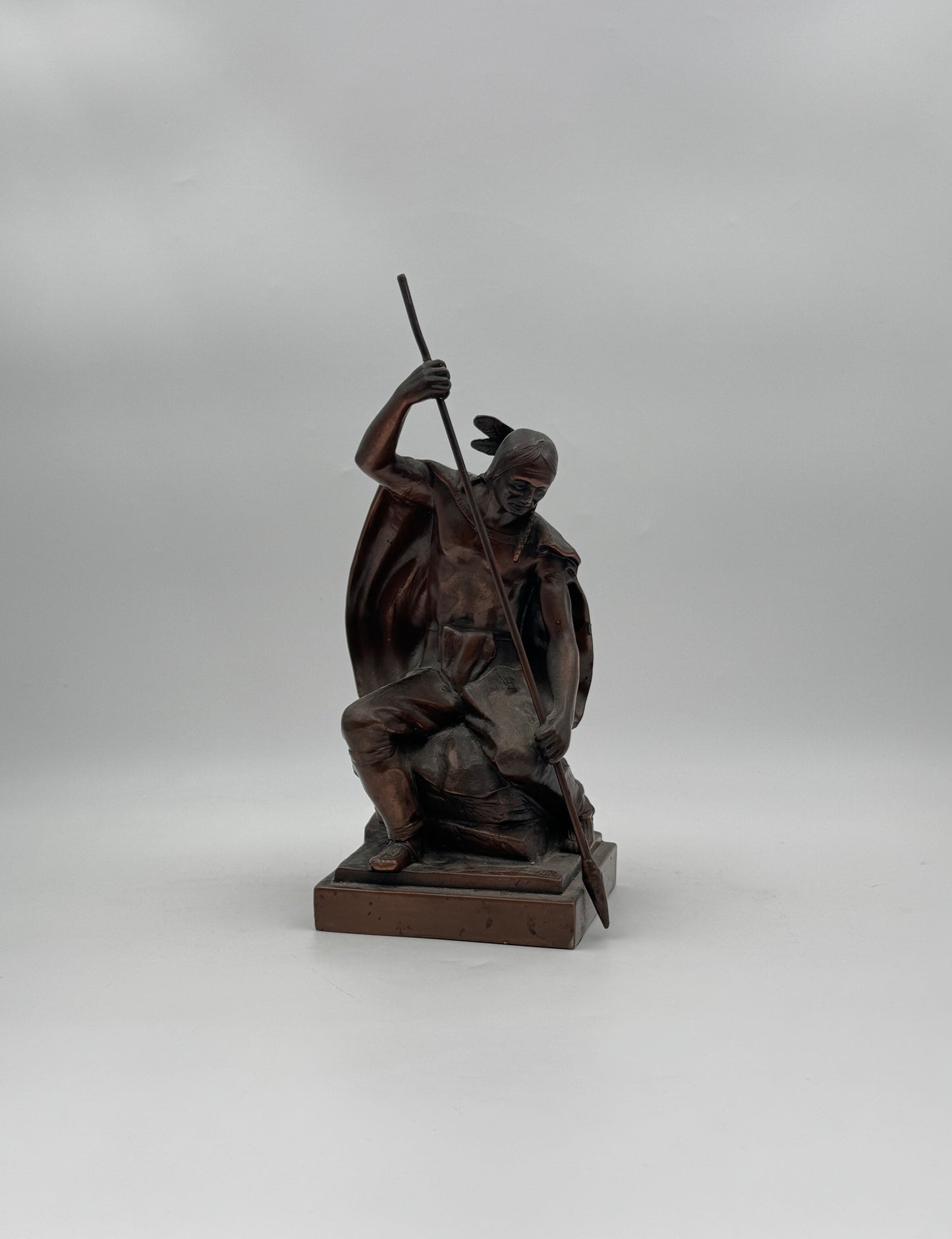 Pair of Bronze-Clad Bookends – Native American Warriors with Spears