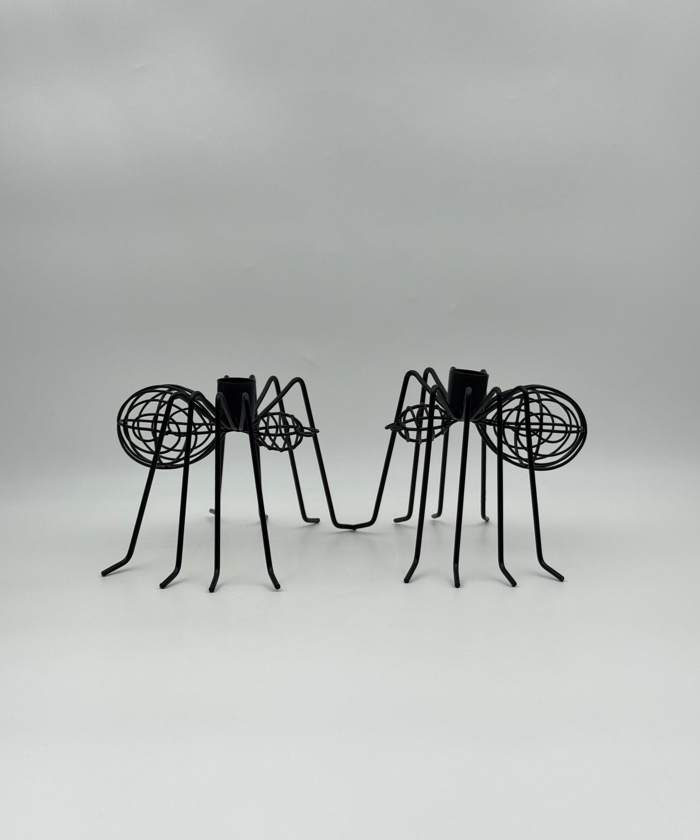 Pair of Black Metal Spider Candleholders