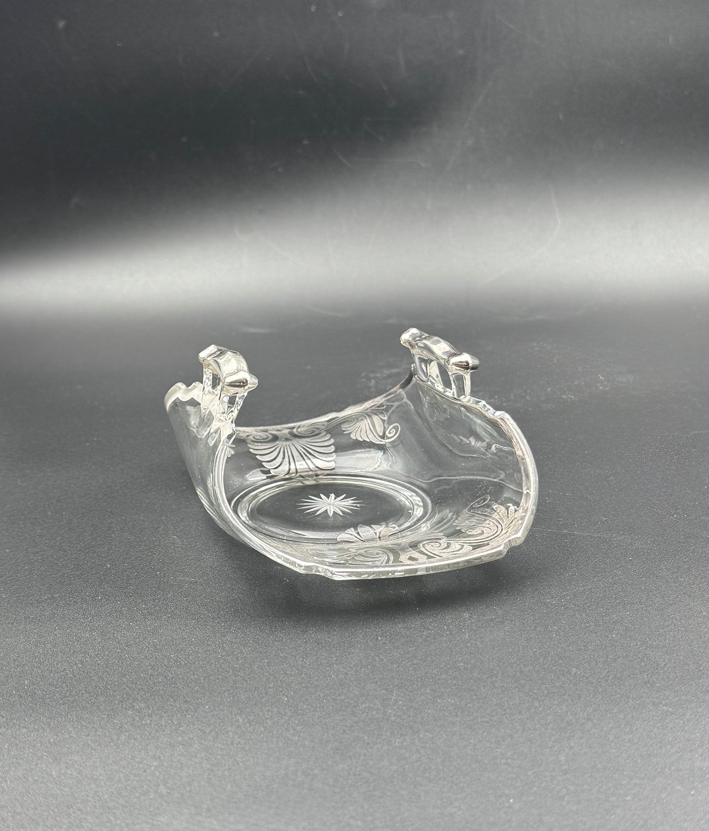 Silver Overlay Glass Bon Bon / Relish Server with Handles
