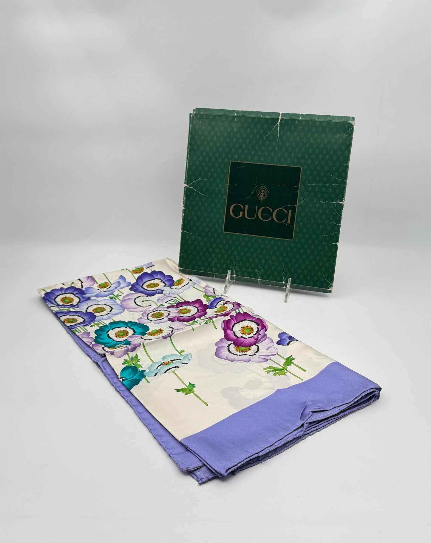 Gucci Silk Scarf – Anemones Floral Print, Lavender Border