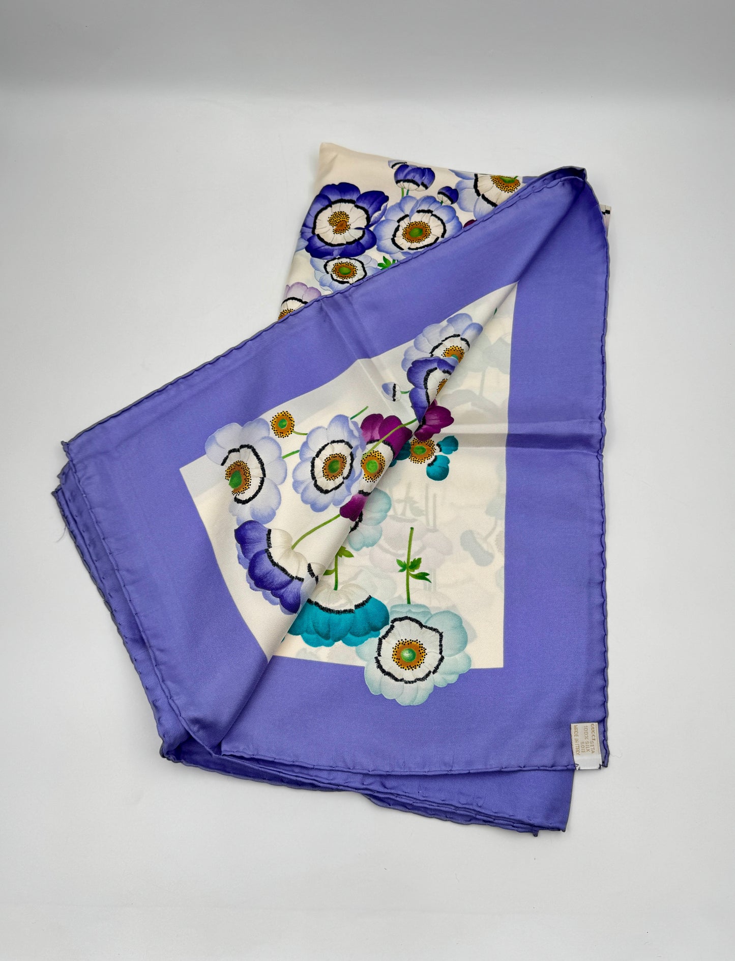 Gucci Silk Scarf – Anemones Floral Print, Lavender Border