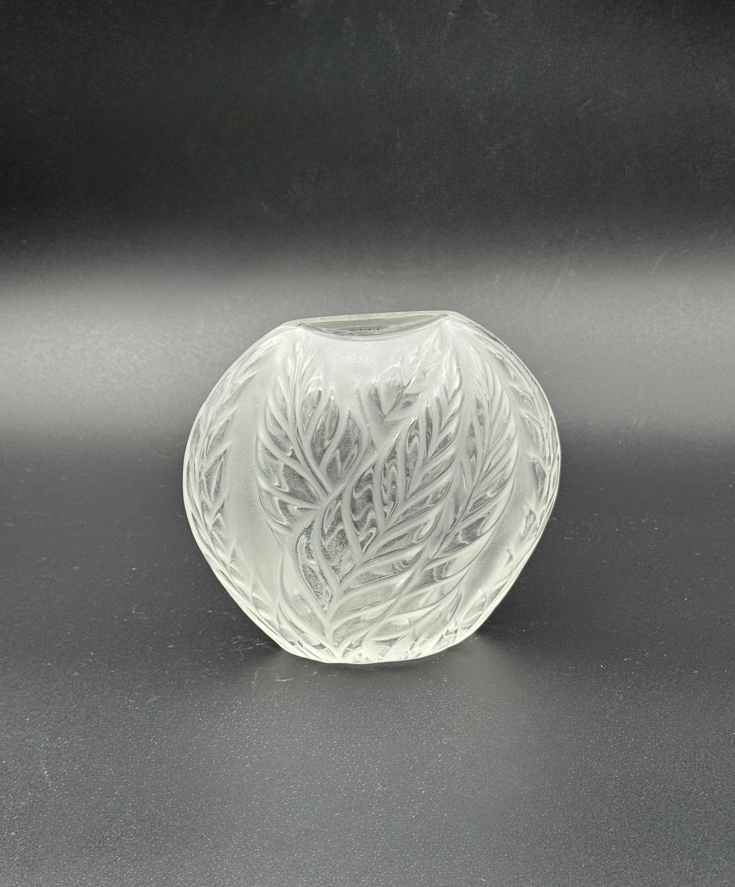 Lalique “Feuilles” Frosted Crystal Vase – 4.5" – France c. 1985
