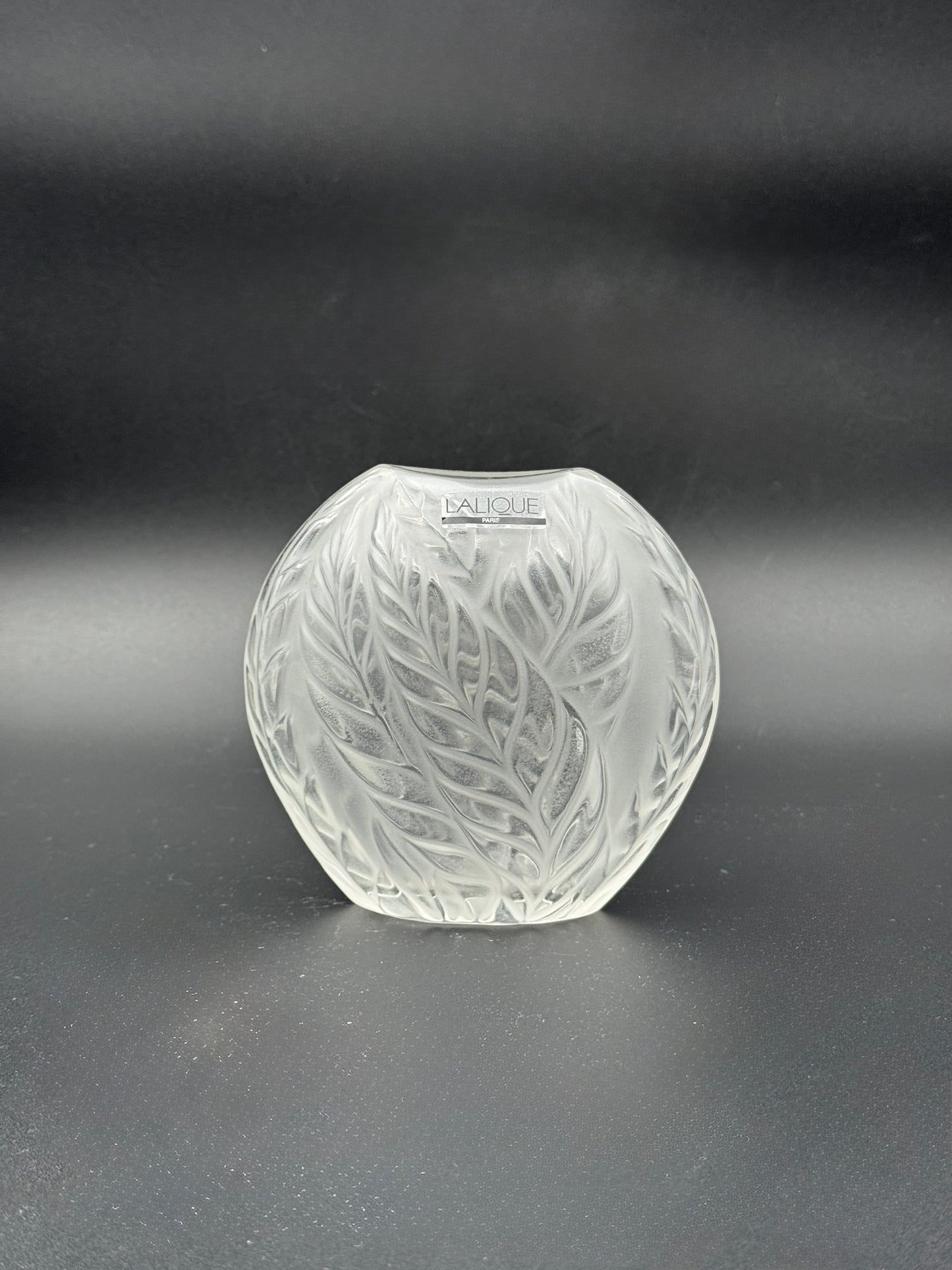 Lalique “Feuilles” Frosted Crystal Vase – 4.5" – France c. 1985