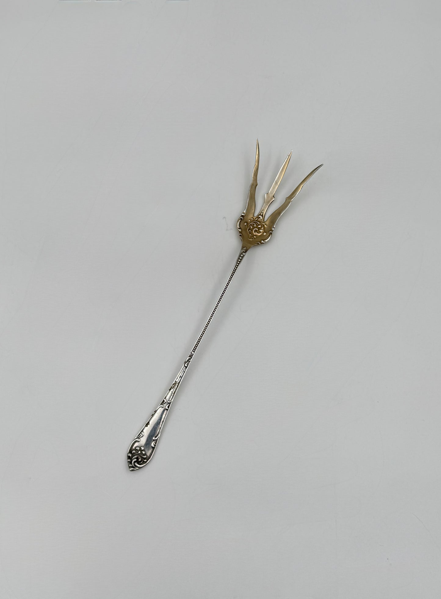 Gold Wash Sterling Sardine Serving Fork – Ornate Pattern