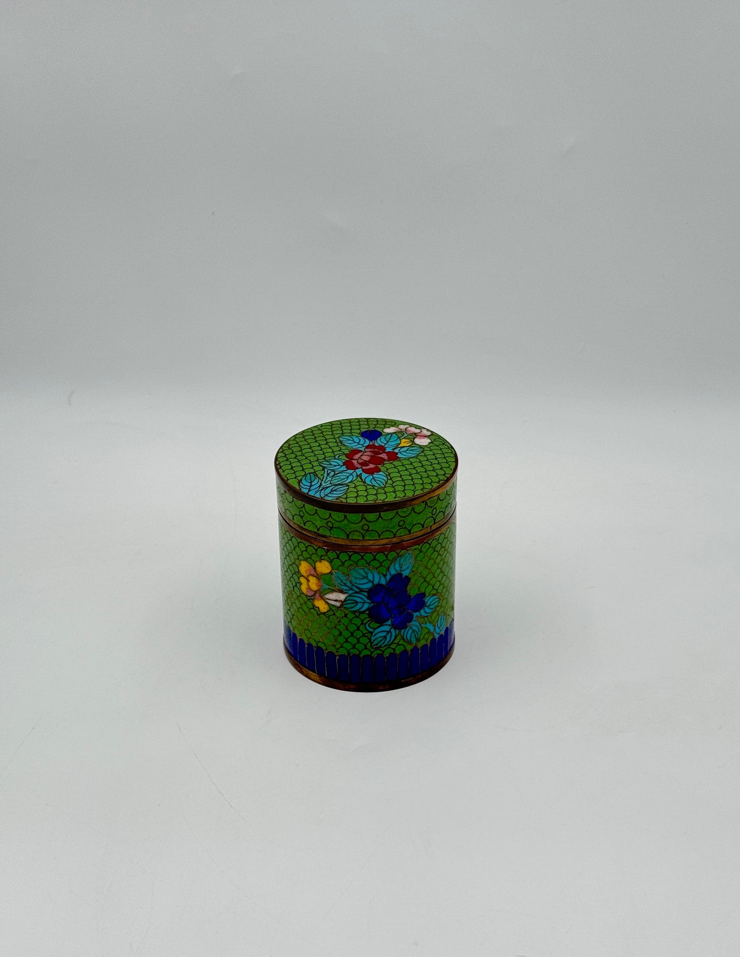 Cloisonné Jar with Lid – Green Floral Design