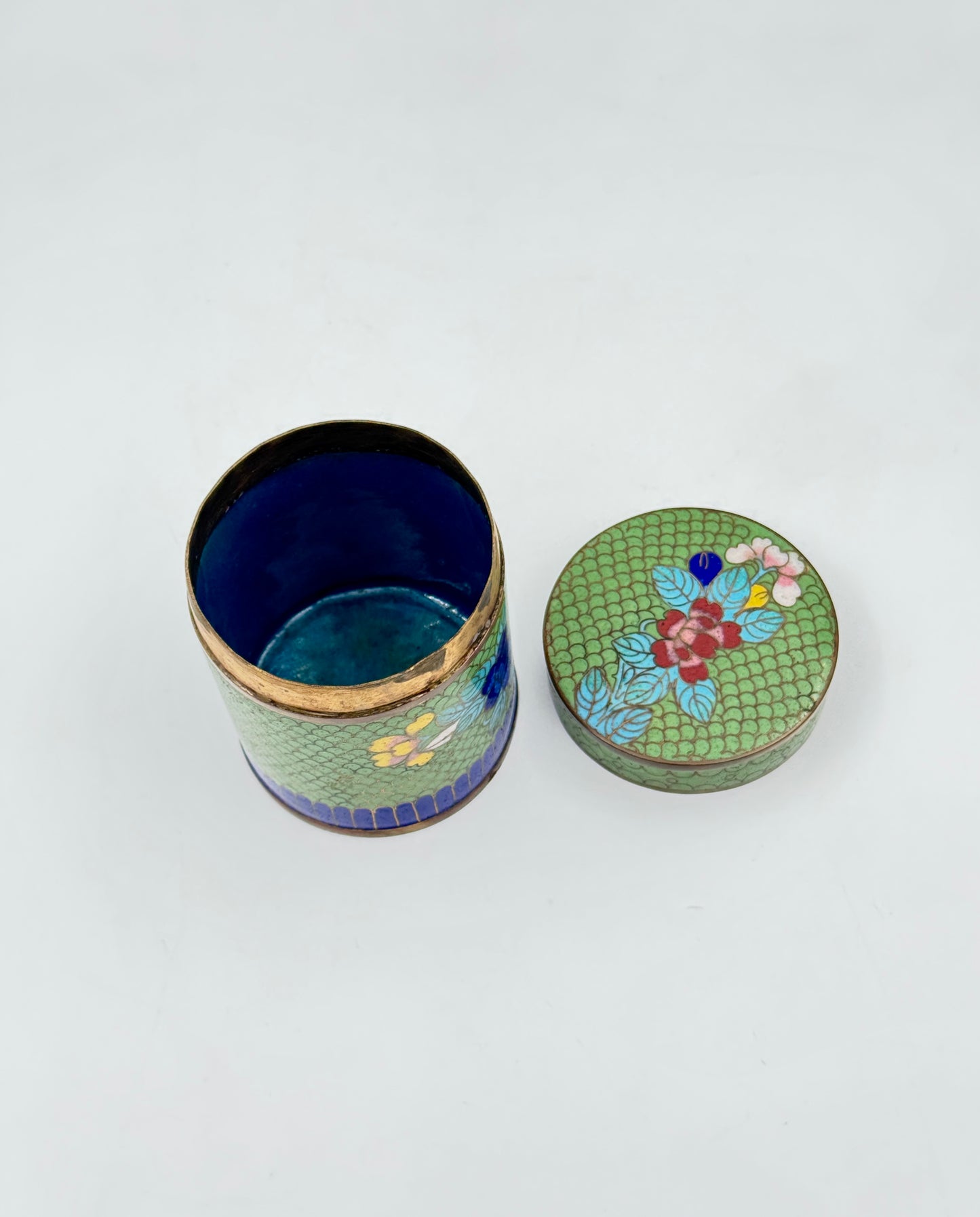 Cloisonné Jar with Lid – Green Floral Design