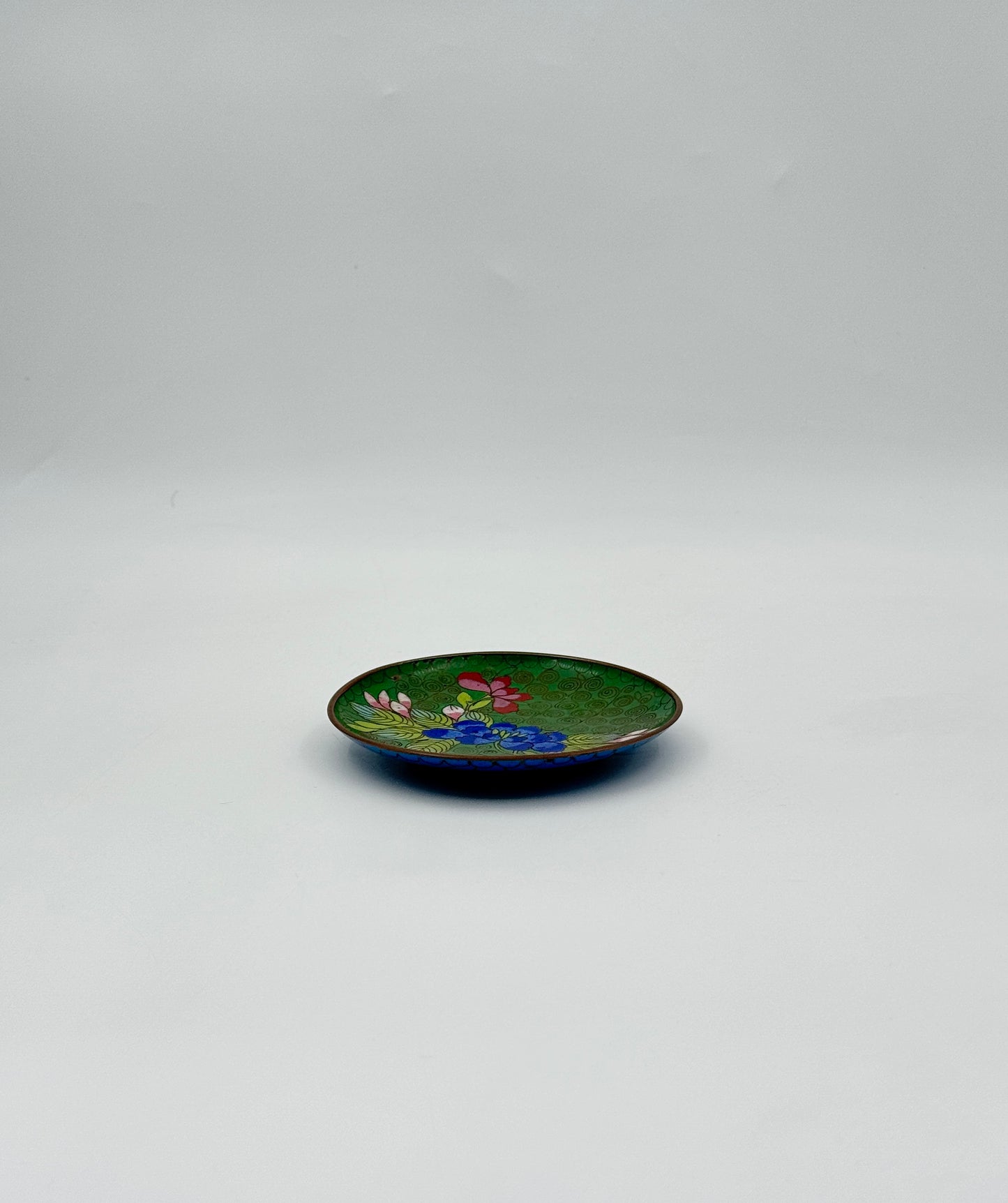 Cloisonné Trinket Dish – Green with Blue Floral Design