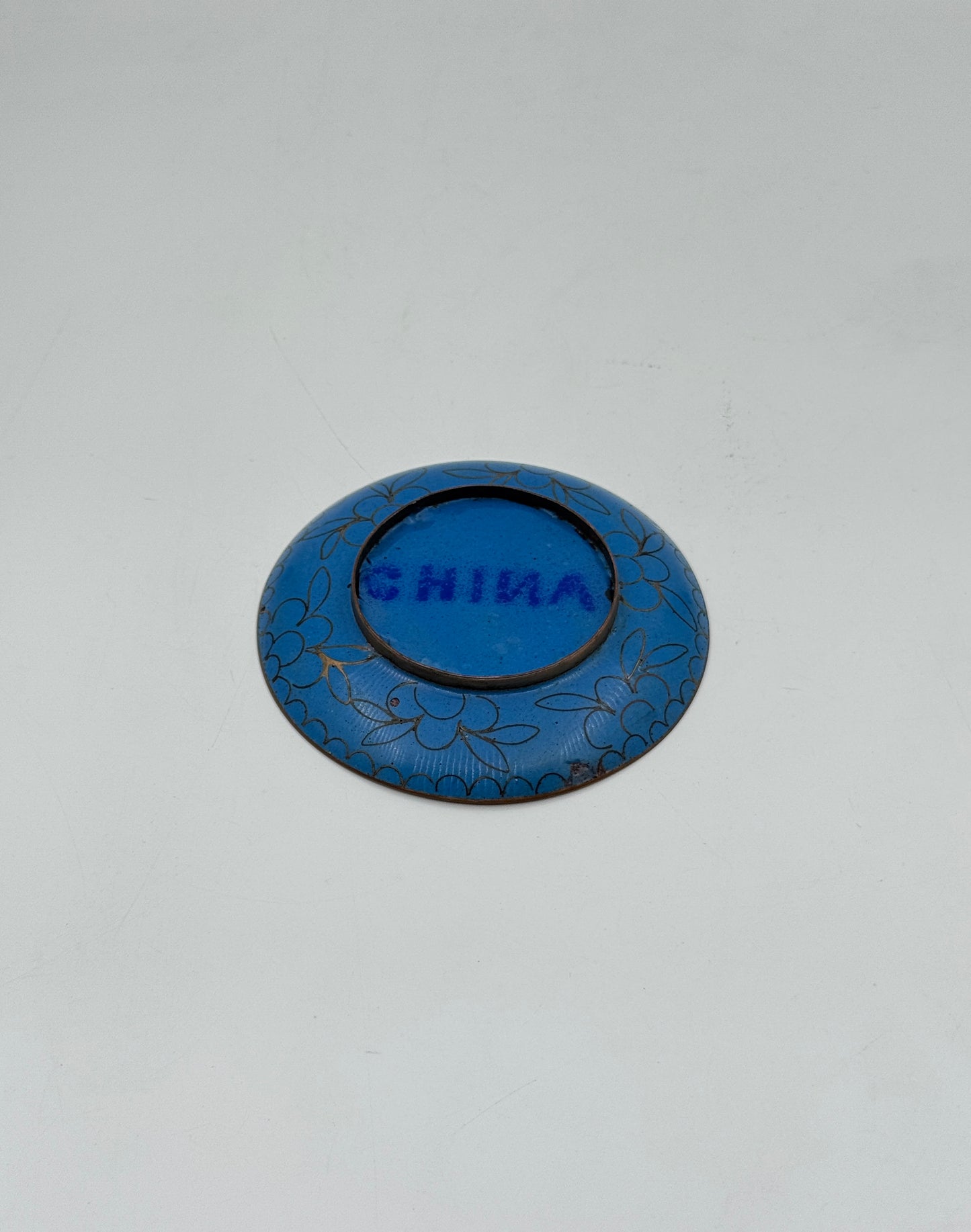 Cloisonné Trinket Dish – Green with Blue Floral Design