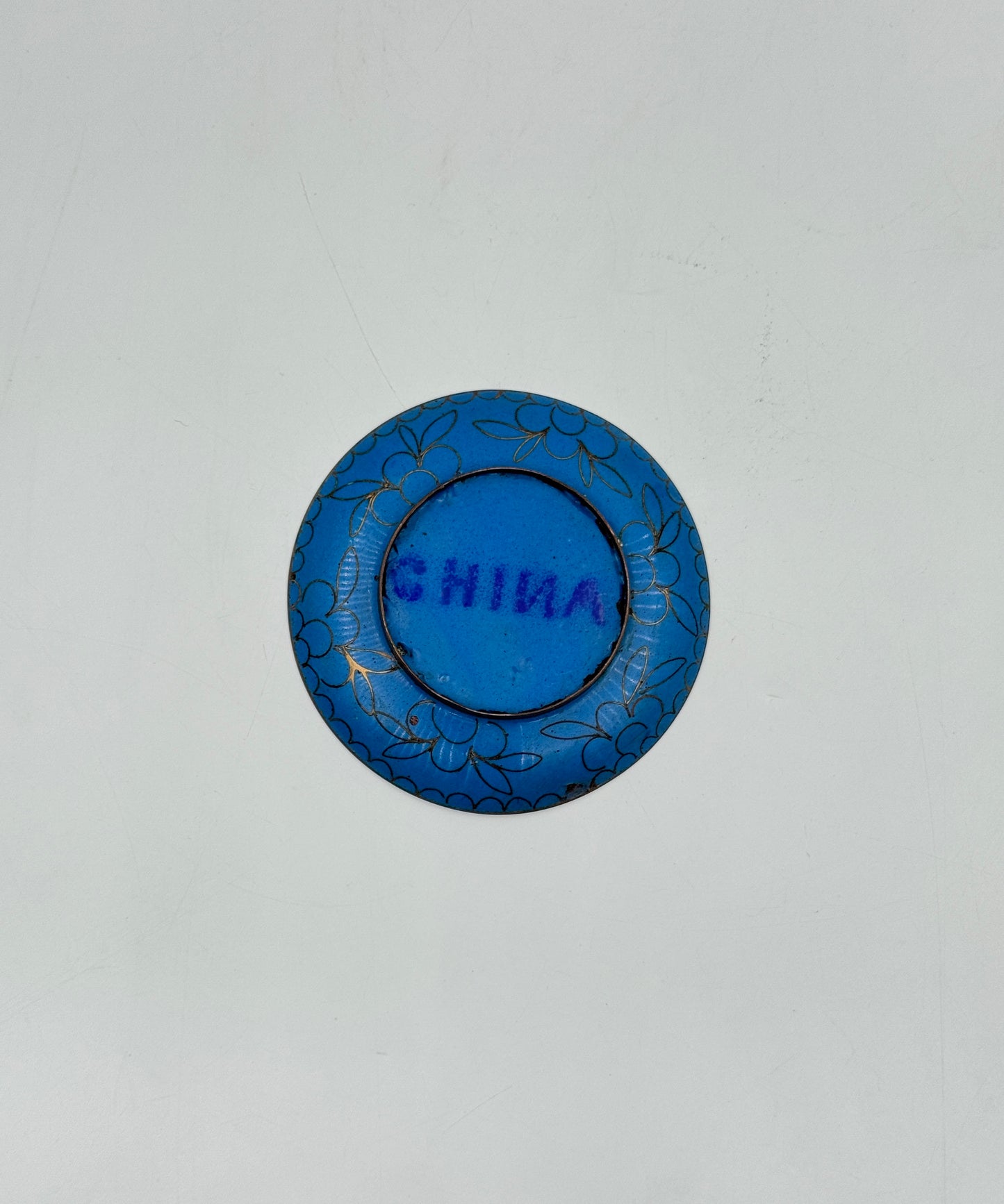 Cloisonné Trinket Dish – Green with Blue Floral Design