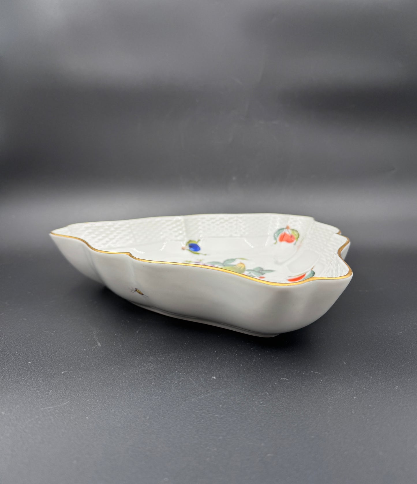 Herend Hungary Triangle Bowl – Fruit and Flower Pattern