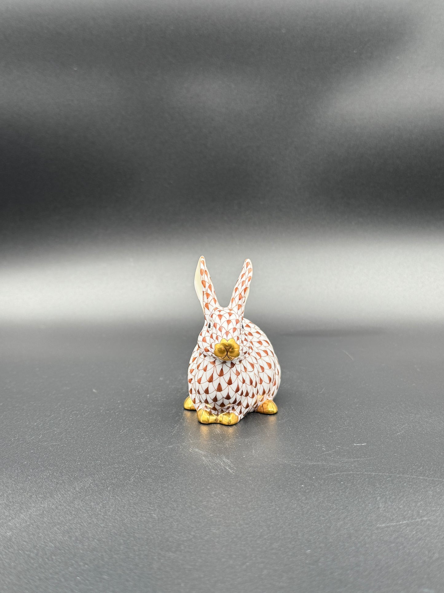 Herend Chocolate Fishnet Bunny Figurine – Exquisite Hand-Painted Porcelain