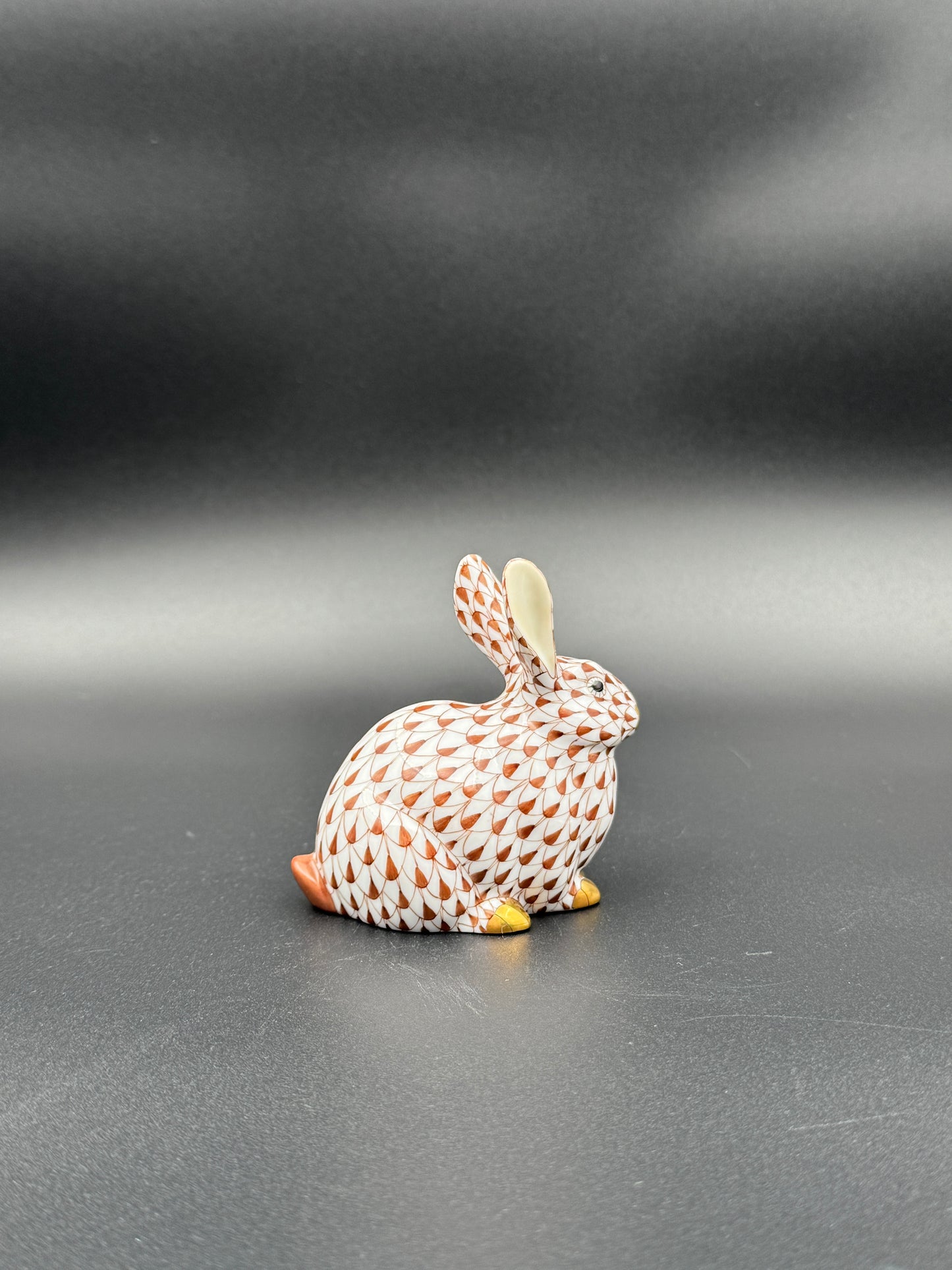 Herend Chocolate Fishnet Bunny Figurine – Exquisite Hand-Painted Porcelain