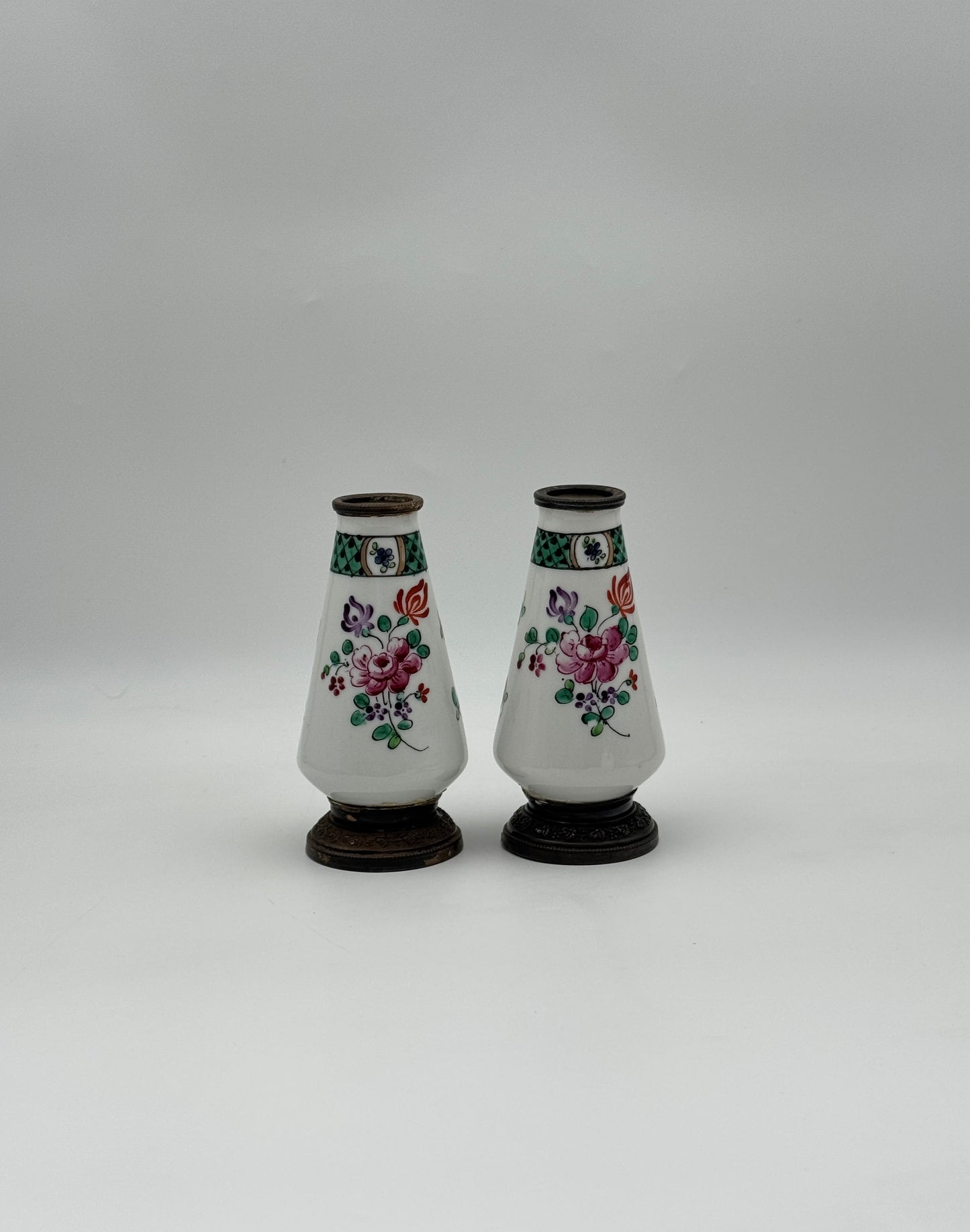 Pair of Handpainted Porcelain Bud Vases – Floral Design