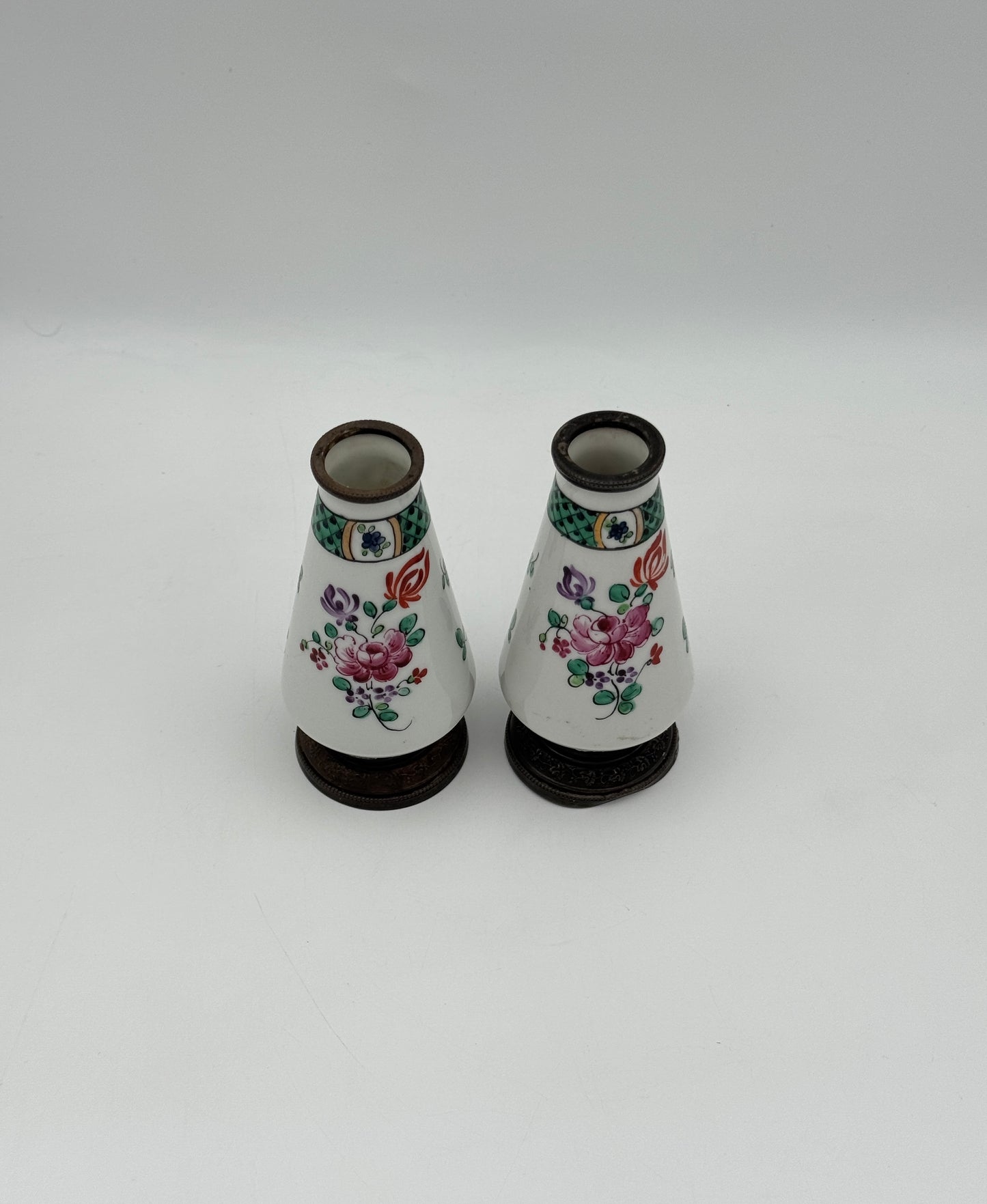 Pair of Handpainted Porcelain Bud Vases – Floral Design