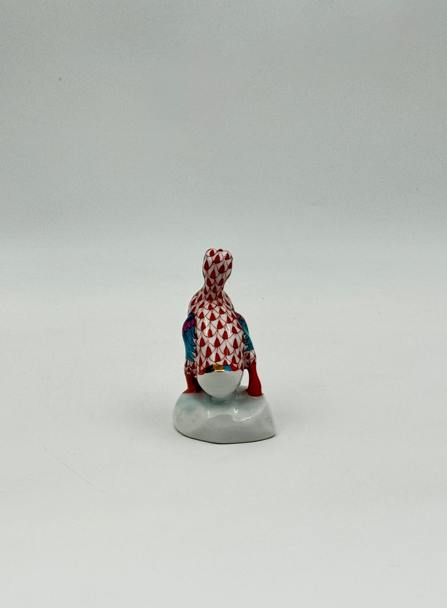 Herend Miniature Duck Figurine – Rust Fishnet Pattern with Multi-Color Feathers
