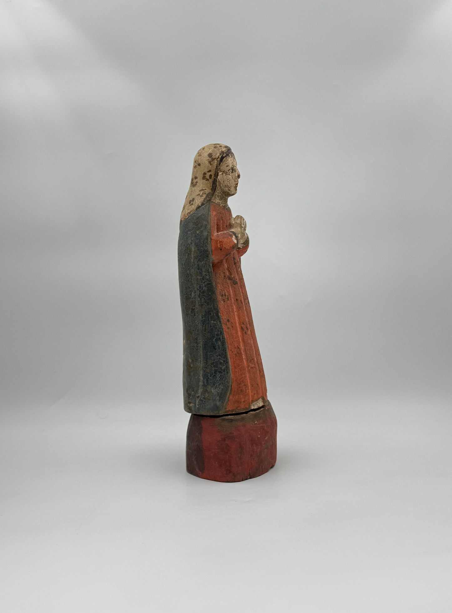 Carved Wooden Santos – Madonna with Original Polychrome Paint, 19th Century