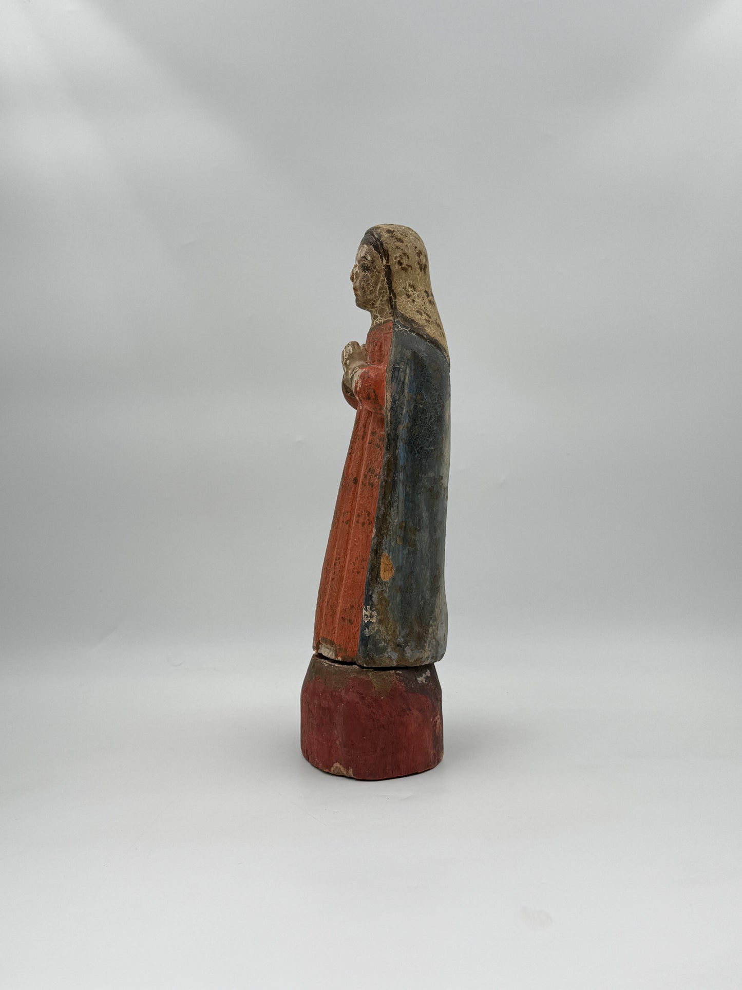 Carved Wooden Santos – Madonna with Original Polychrome Paint, 19th Century