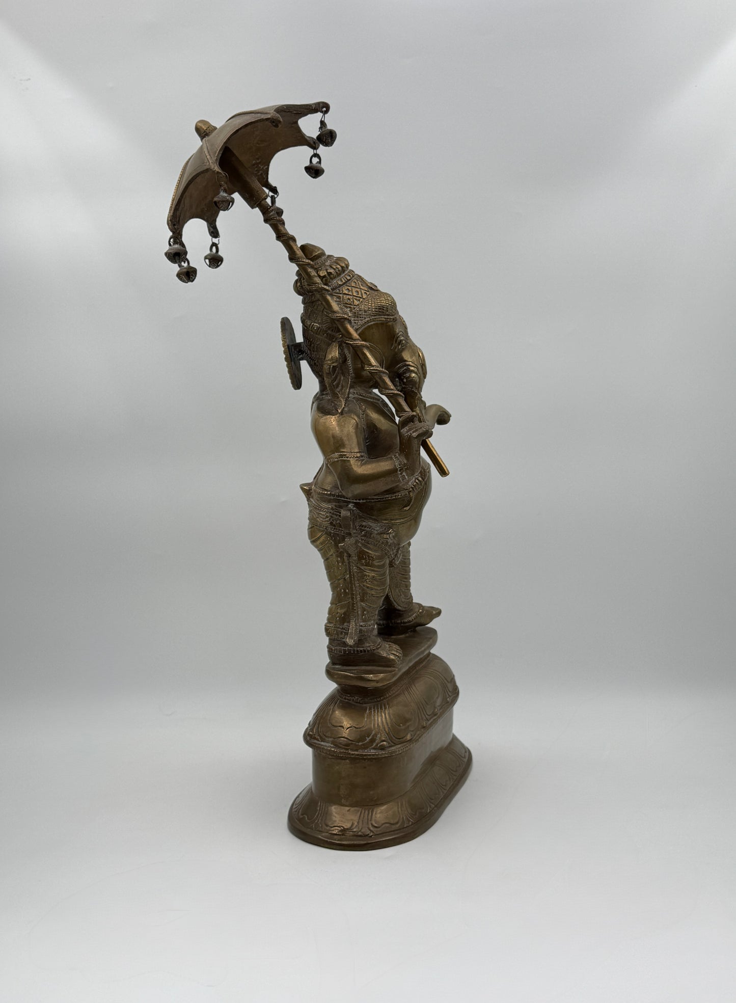 Ganesh Brass Statue with Umbrella – Handcrafted Hindu Deity Figure