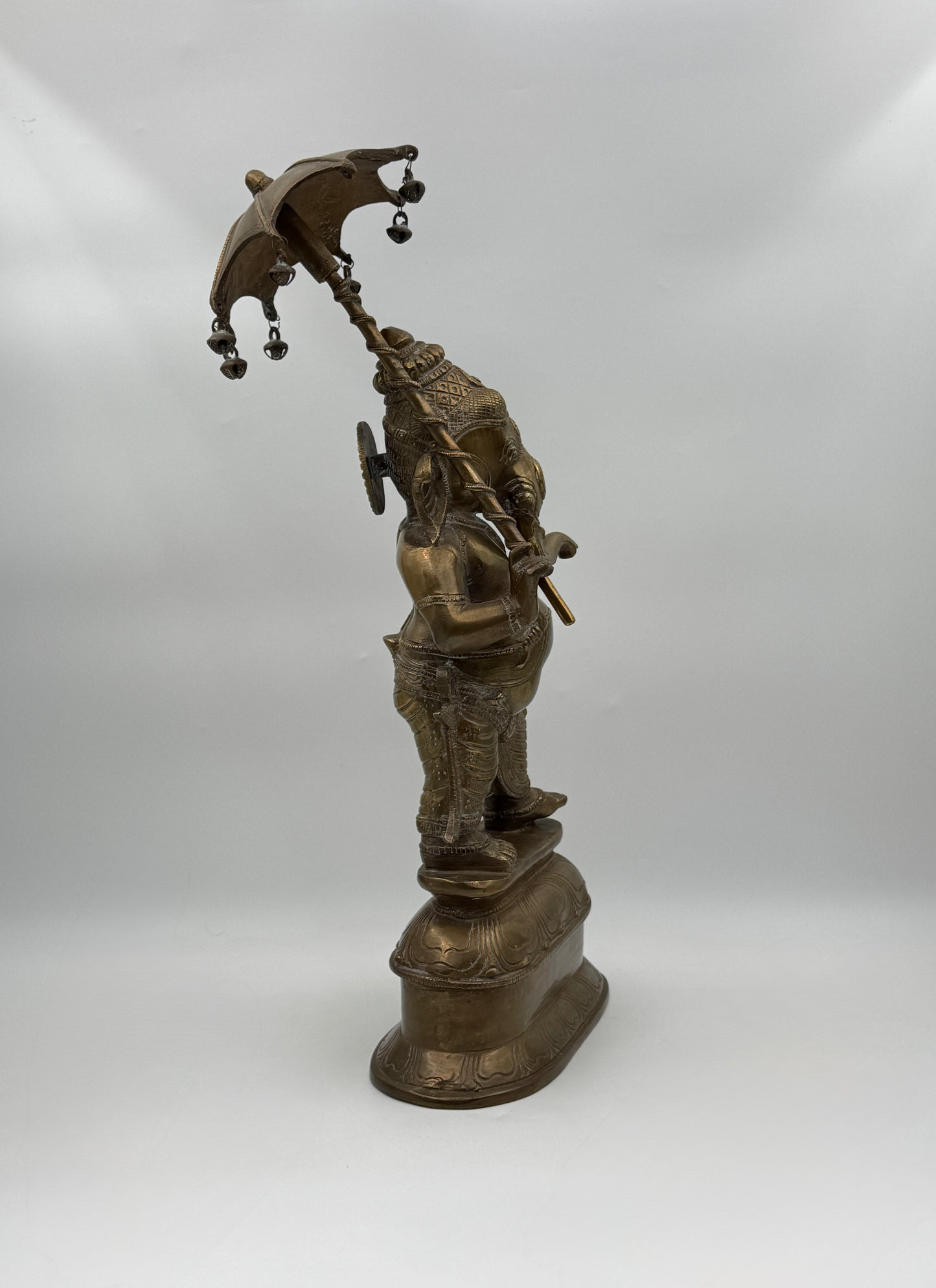 Ganesh Brass Statue with Umbrella – Handcrafted Hindu Deity Figure